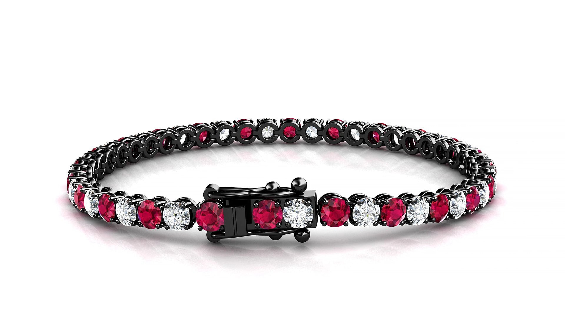 Firenze 1-1 | 18k Black Gold 3.4 mm Round Natural Ruby & Diamond 15 cm Tennis Bracelet