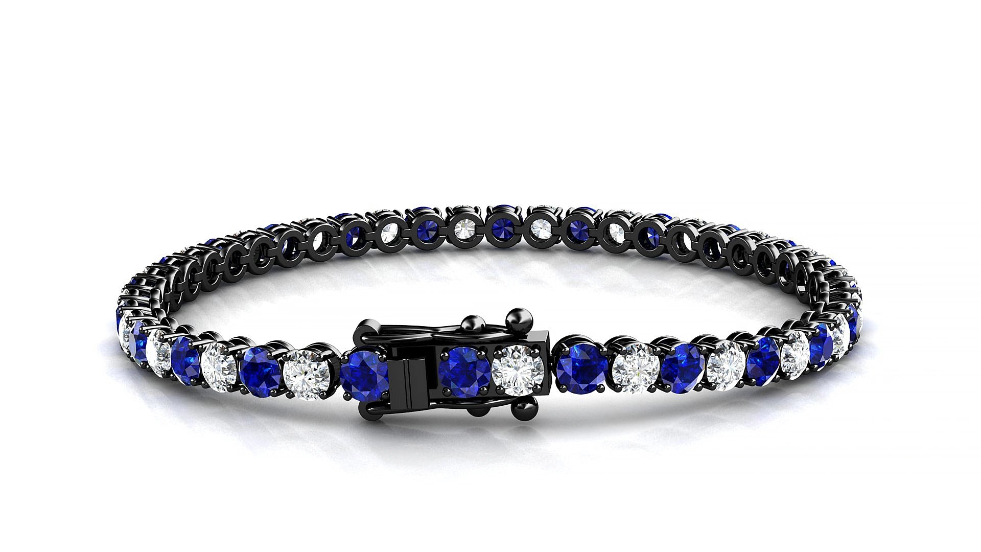 Firenze 1-1 | 18k Black Gold 3.4 mm Round Natural Sapphire & Diamond 16 cm Tennis Bracelet