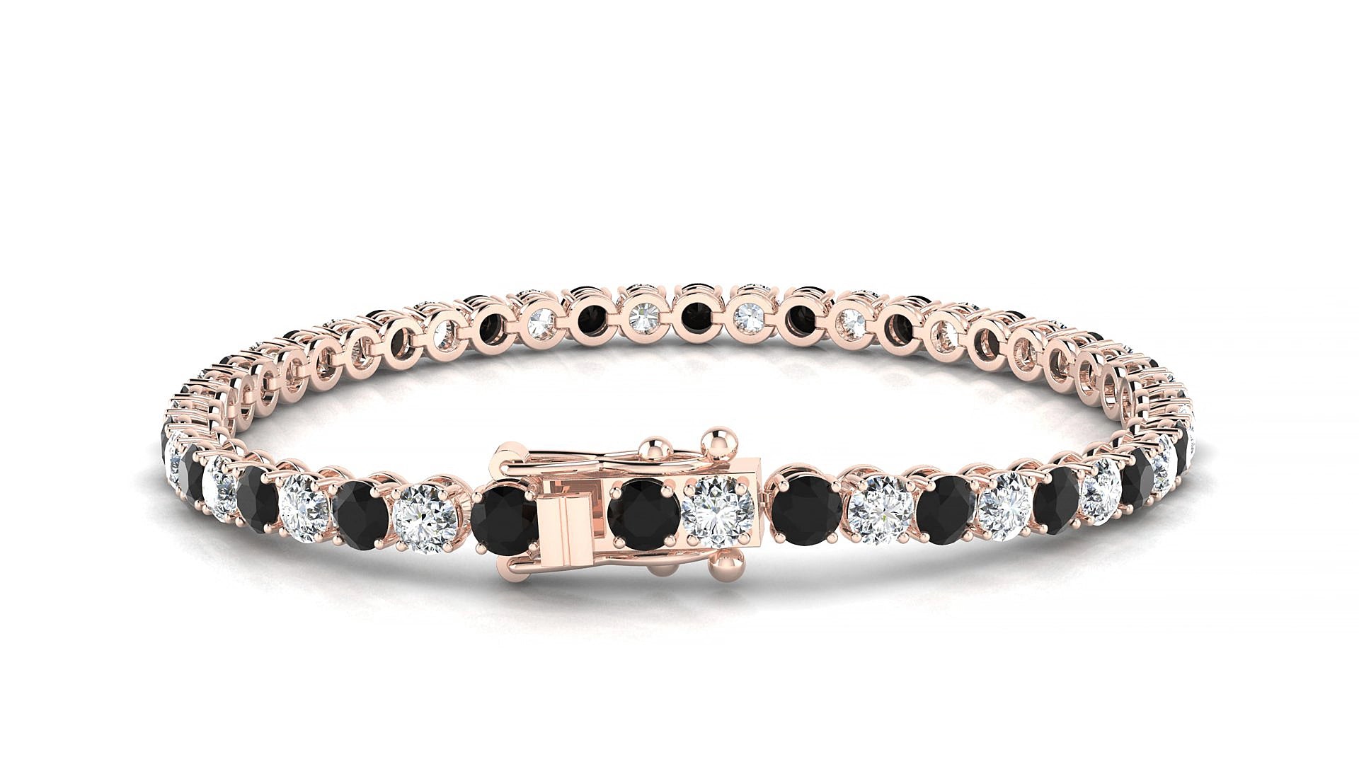 Firenze 1-1 | 18k Rose Gold 3.4 mm Round Natural Black Diamond & Diamond 18 cm Tennis Bracelet
