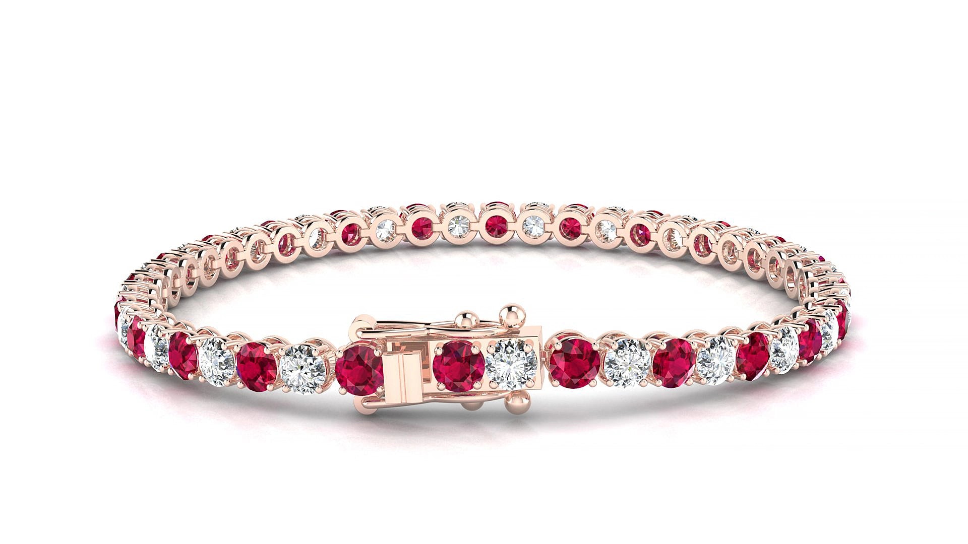 Firenze 1-1 | 18k Rose Gold 3.4 mm Round Natural Ruby & Diamond 15 cm Tennis Bracelet