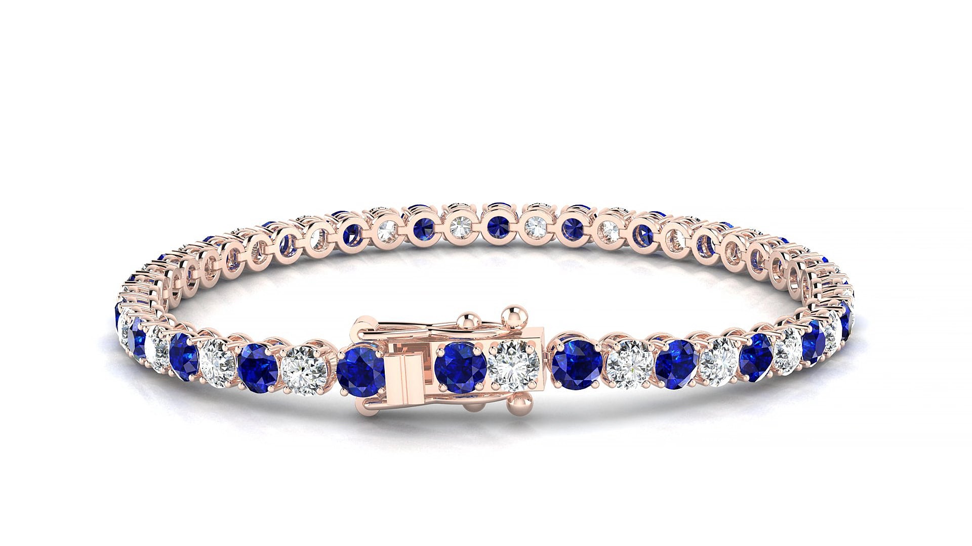 Firenze 1-1 | 18k Rose Gold 3.4 mm Round Natural Sapphire & Diamond 17 cm Tennis Bracelet