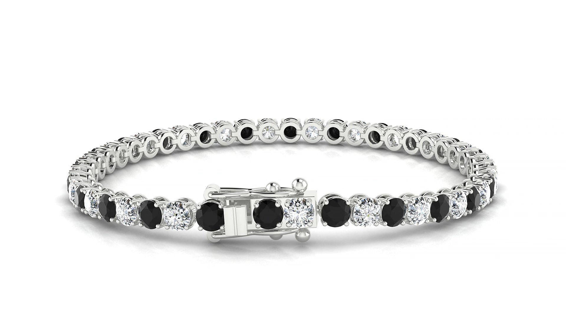 Firenze 1-1 | 18k White Gold 3.4 mm Round Natural Black Diamond & Diamond 15 cm Tennis Bracelet