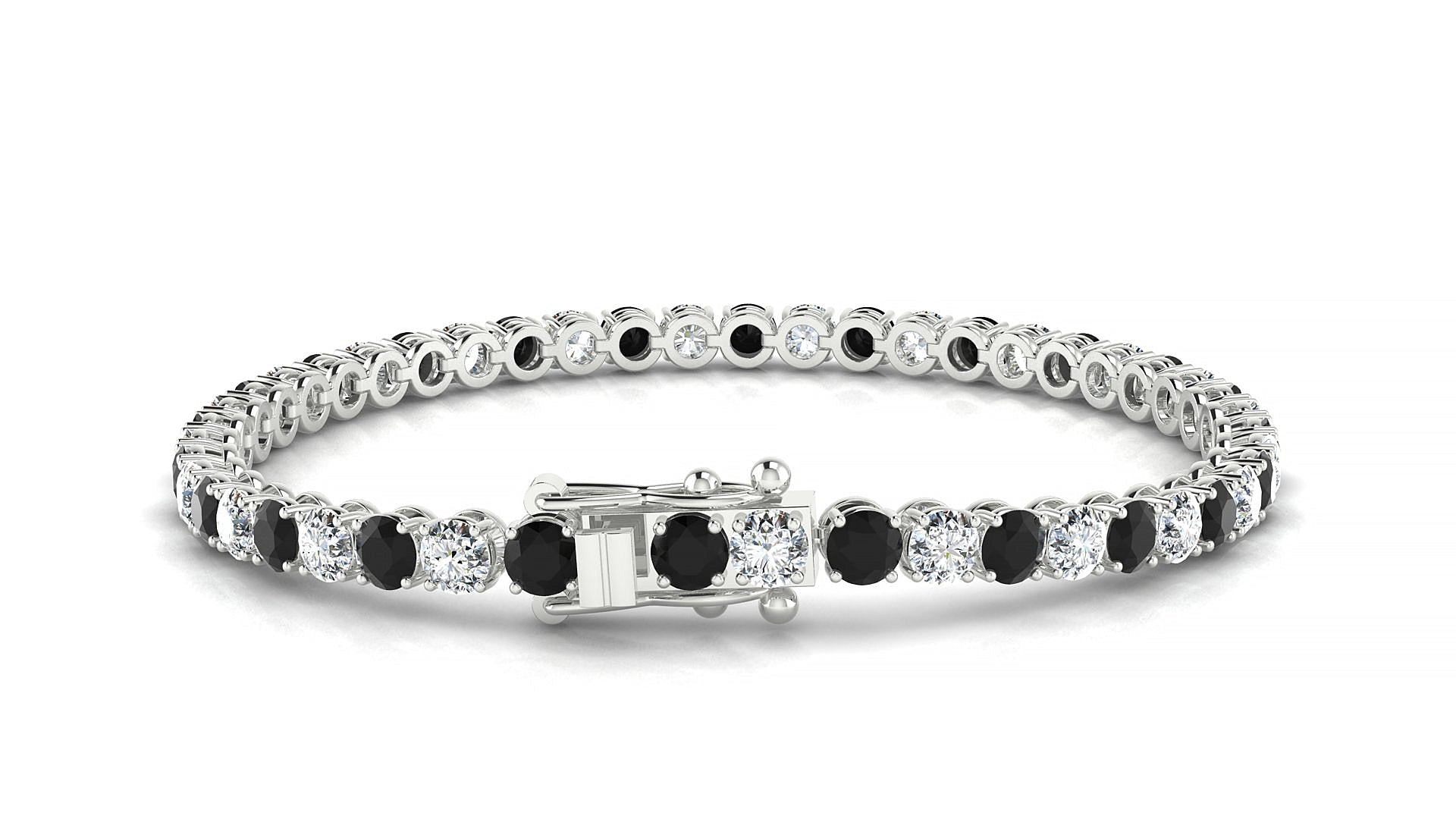 Firenze 1-1 | 18k White Gold 3.4 mm Round Natural Black Diamond & Diamond Tennis Bracelet