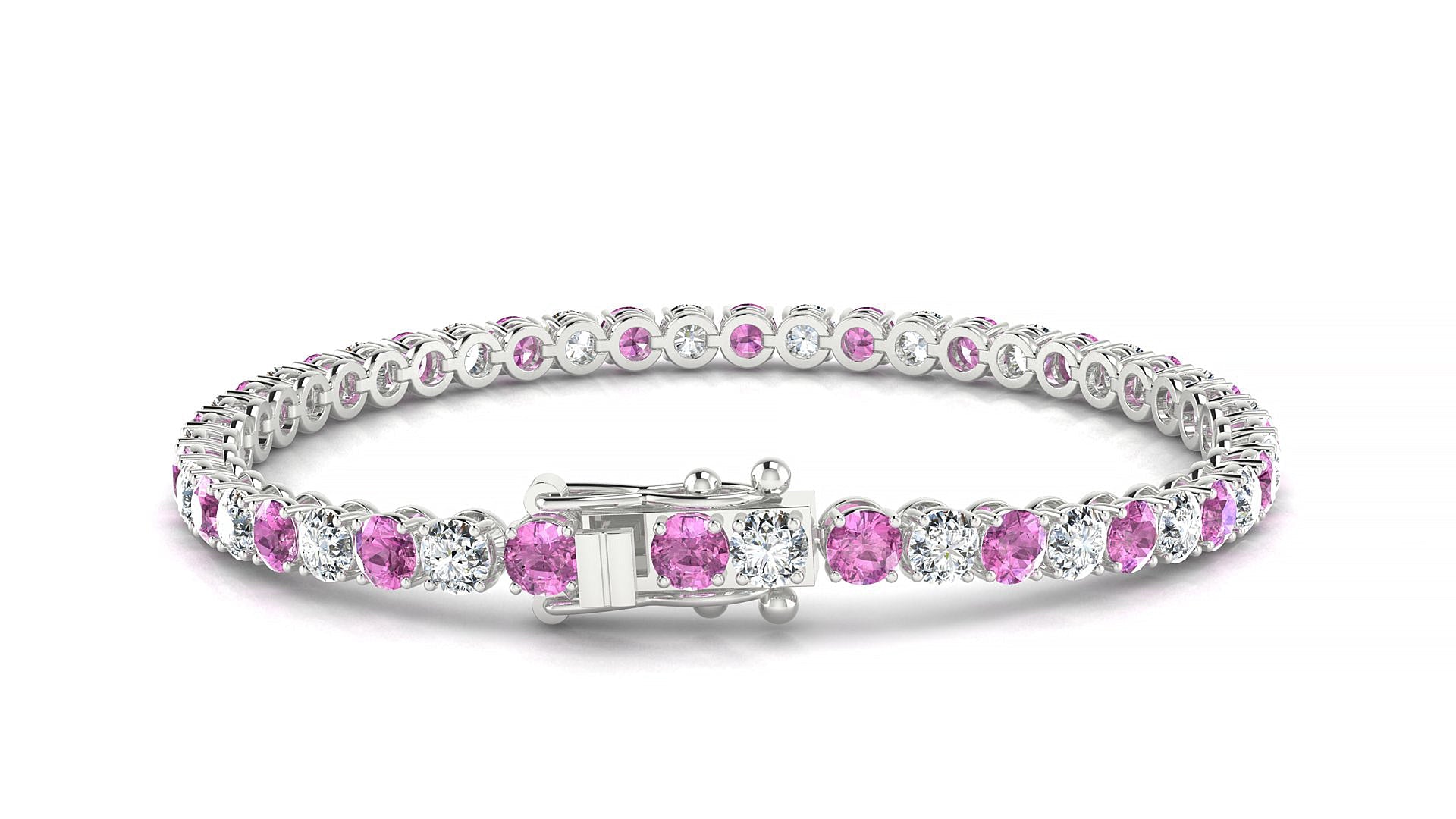 Firenze 1-1 | 18k White Gold 3.4 mm Round Natural Pink Sapphire & Diamond Tennis Bracelet