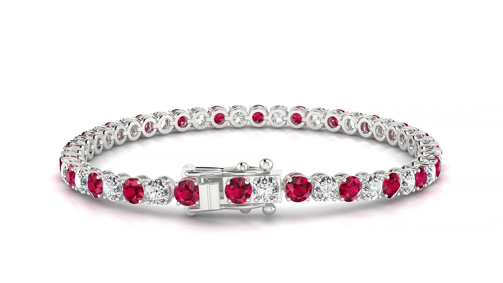 Firenze 1-1 | 18k White Gold 3.4 mm Round Natural Ruby & Diamond 17 cm Tennis Bracelet