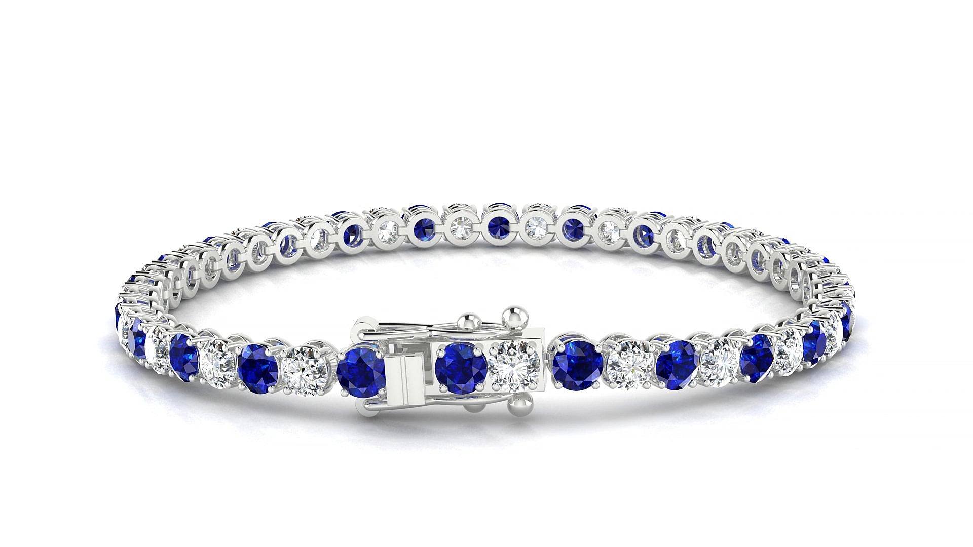 Firenze 1-1 | 18k White Gold 3.4 mm Round Natural Sapphire & Diamond 16 cm Tennis Bracelet
