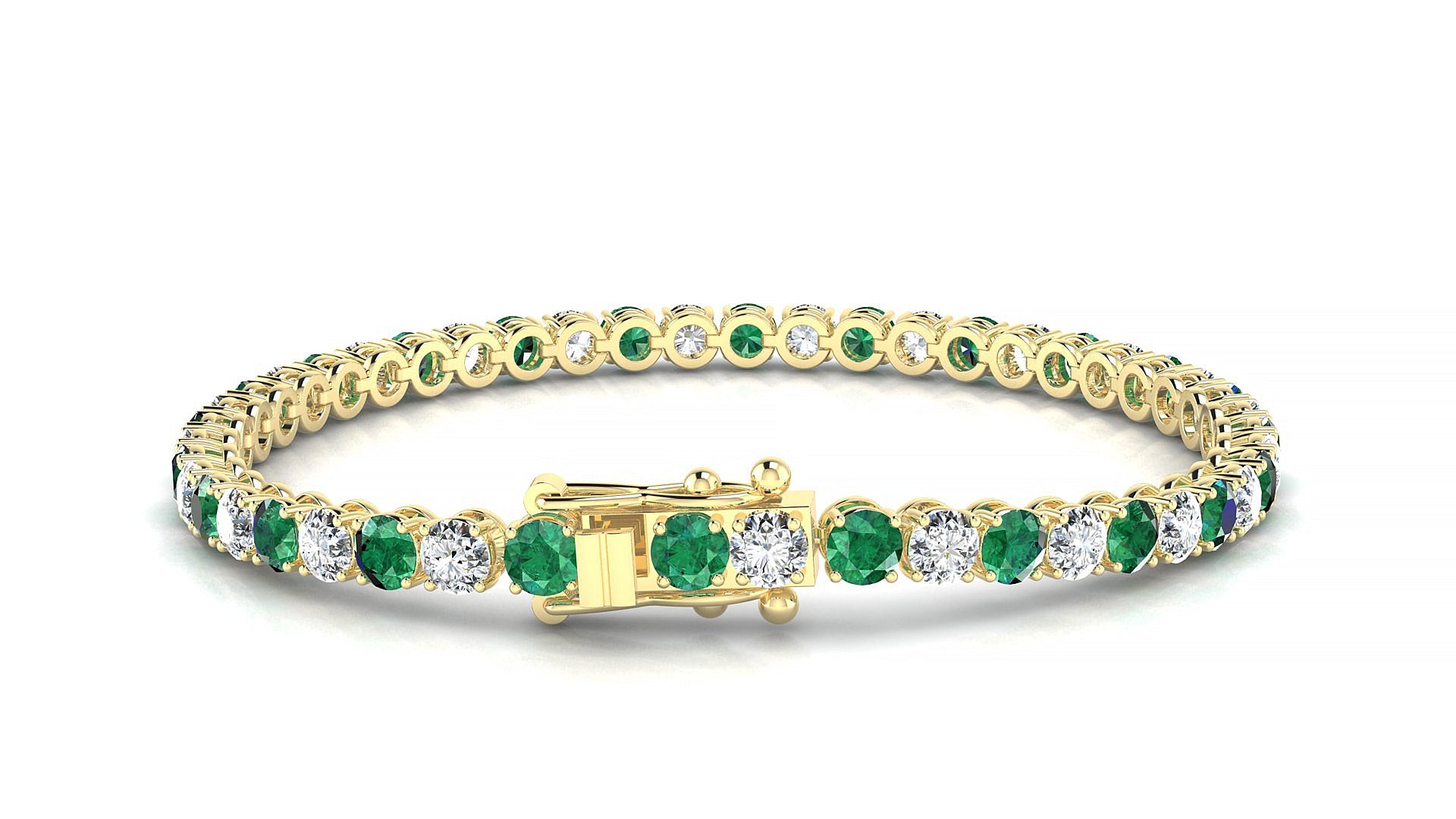 Firenze 1-1 | 18k Yellow Gold 3.4 mm Round Natural Emerald & Diamond Tennis Bracelet