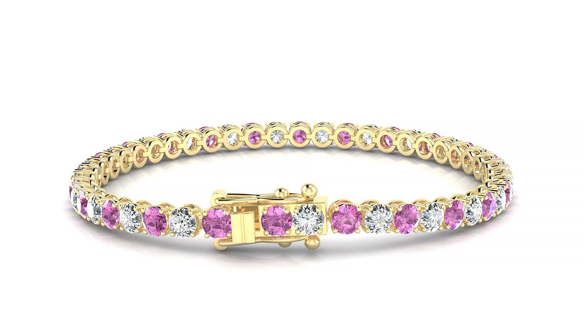 Firenze 1-1 | 18k Yellow Gold 3.4 mm Round Natural Pink Sapphire & Diamond Tennis Bracelet