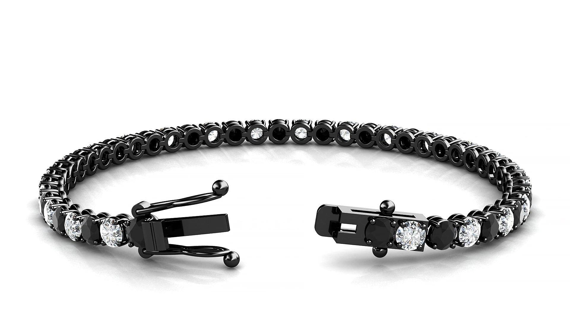 Firenze 1-1 | 18k Black Gold 3.4 mm Round Natural Black Diamond & Diamond 16 cm Tennis Bracelet