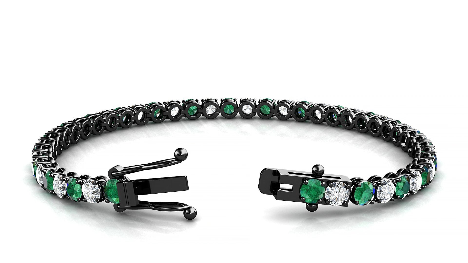 Firenze 1-1 | 18k Black Gold 3.4 mm Round Natural Emerald & Diamond 18 cm Tennis Bracelet
