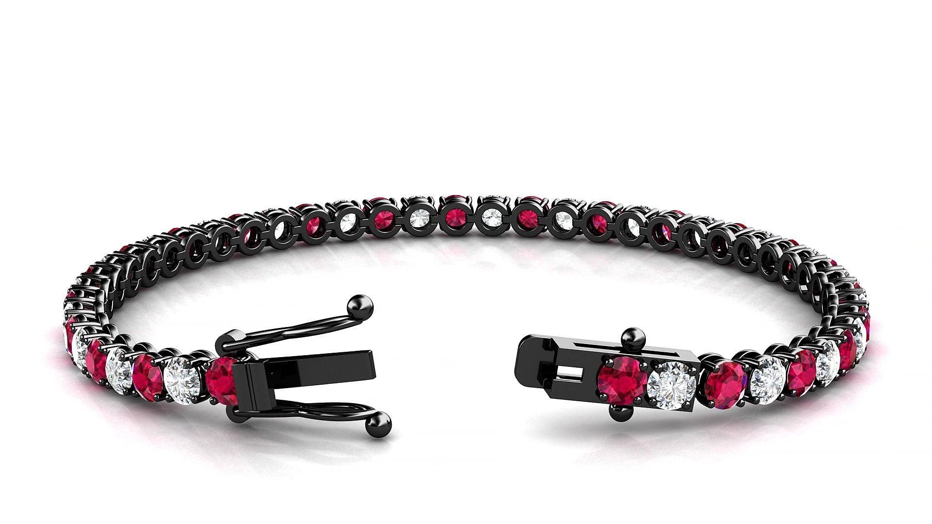 Firenze 1-1 | 18k Black Gold 3.4 mm Round Natural Ruby & Diamond 15 cm Tennis Bracelet