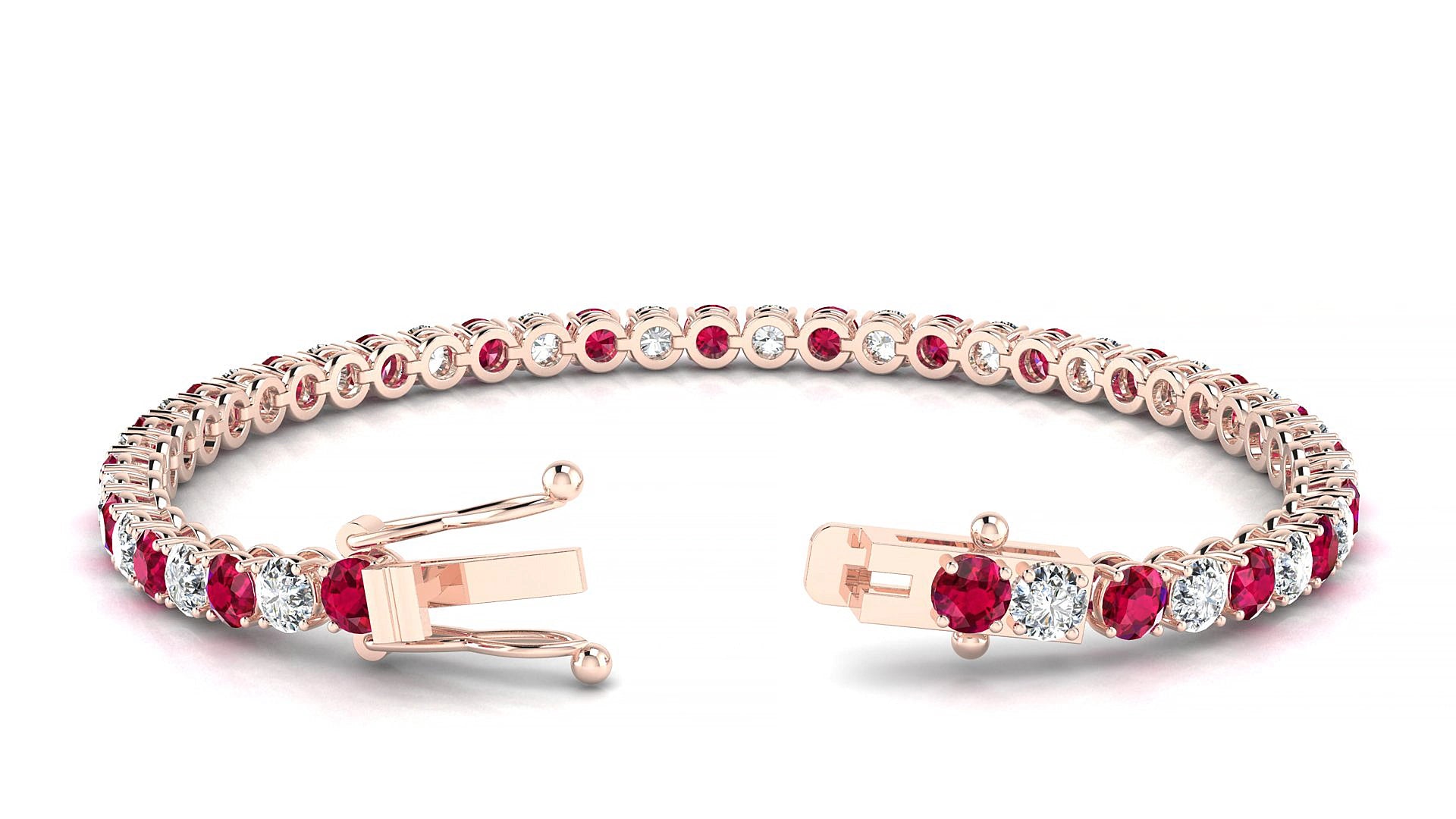 Firenze 1-1 | 18k Rose Gold 3.4 mm Round Natural Ruby & Diamond 18 cm Tennis Bracelet