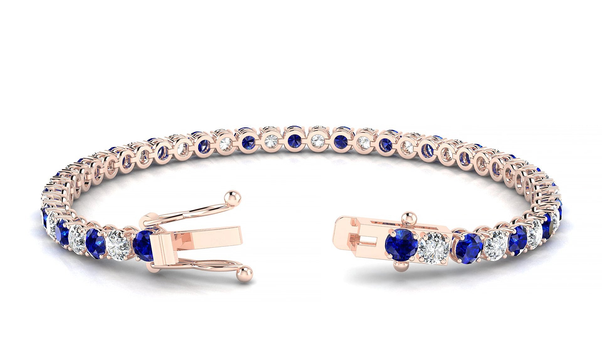 Firenze 1-1 | 18k Rose Gold 3.4 mm Round Natural Sapphire & Diamond 19 cm Tennis Bracelet