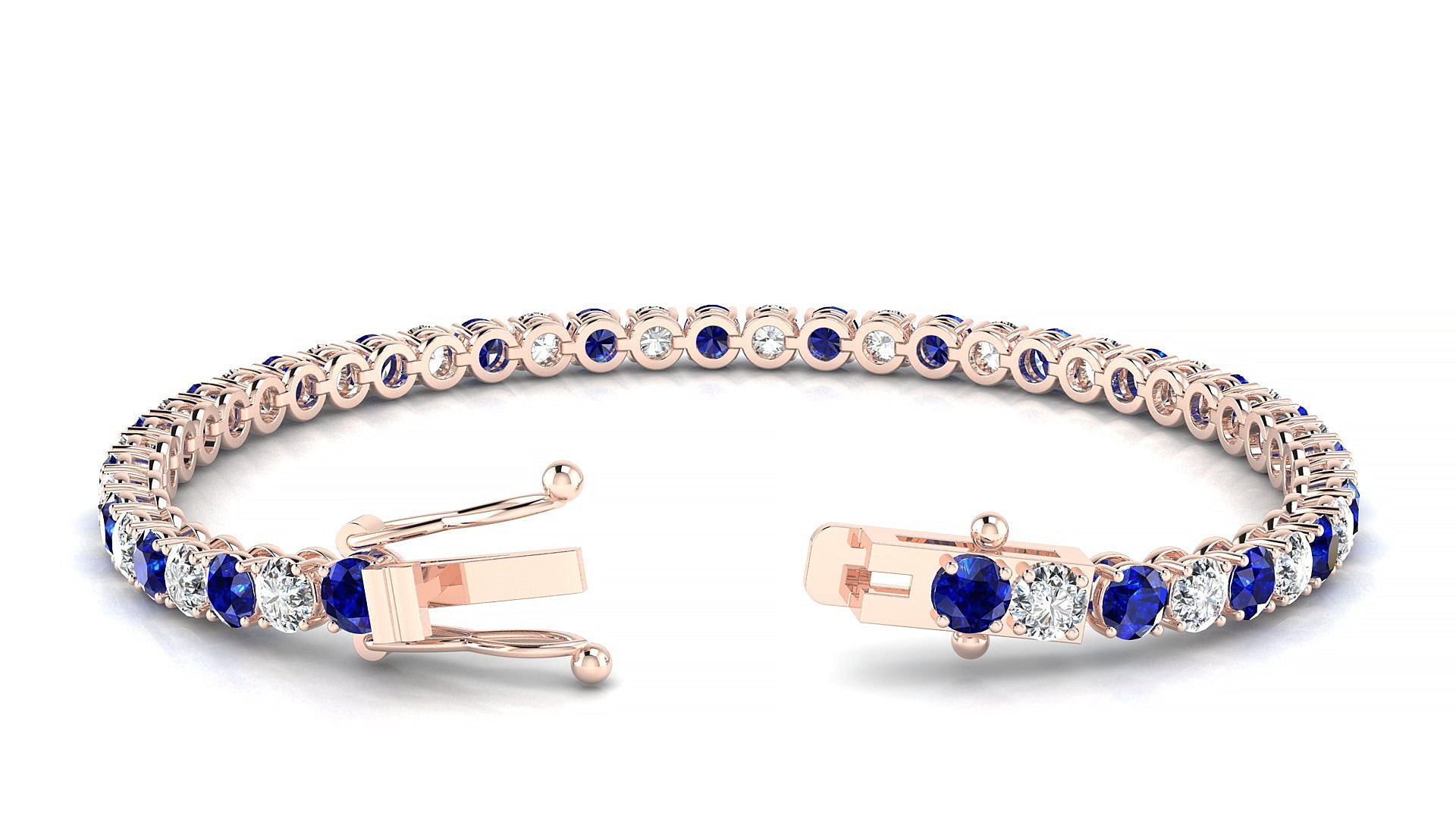 Firenze 1-1 | 18k Rose Gold 3.4 mm Round Natural Sapphire & Diamond Tennis Bracelet