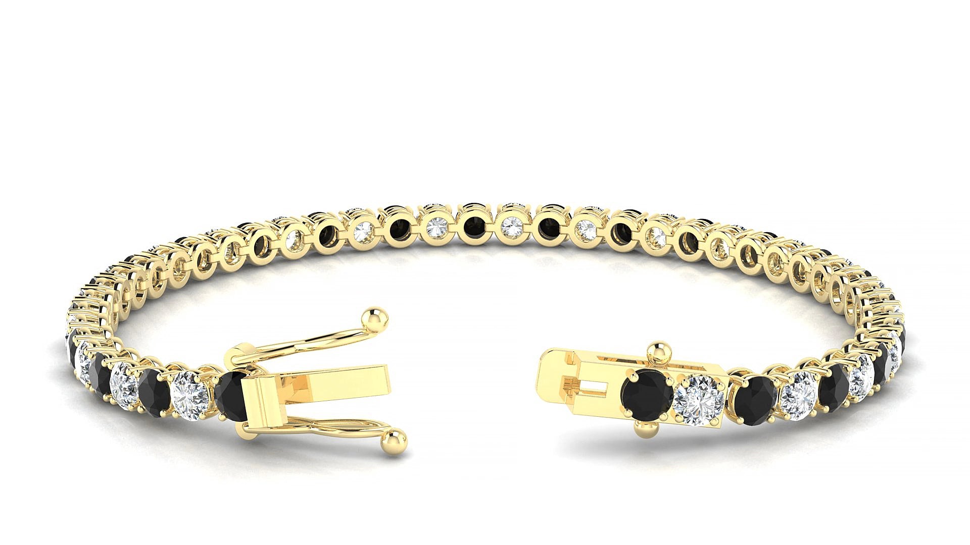 Firenze 1-1 | 18k Yellow Gold 3.4 mm Round Natural Black Diamond & Diamond 18 cm Tennis Bracelet