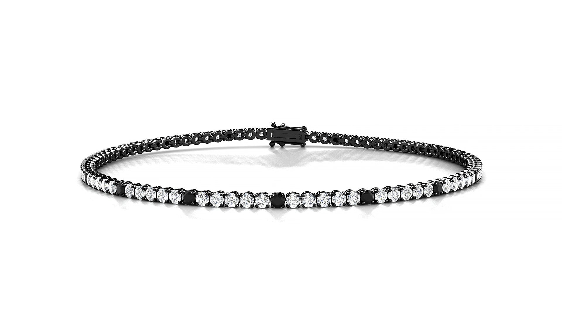 Firenze 1-5 | 18k Black Gold 1.7 mm Round Natural Black Diamond & Diamond 15 cm Tennis Bracelet