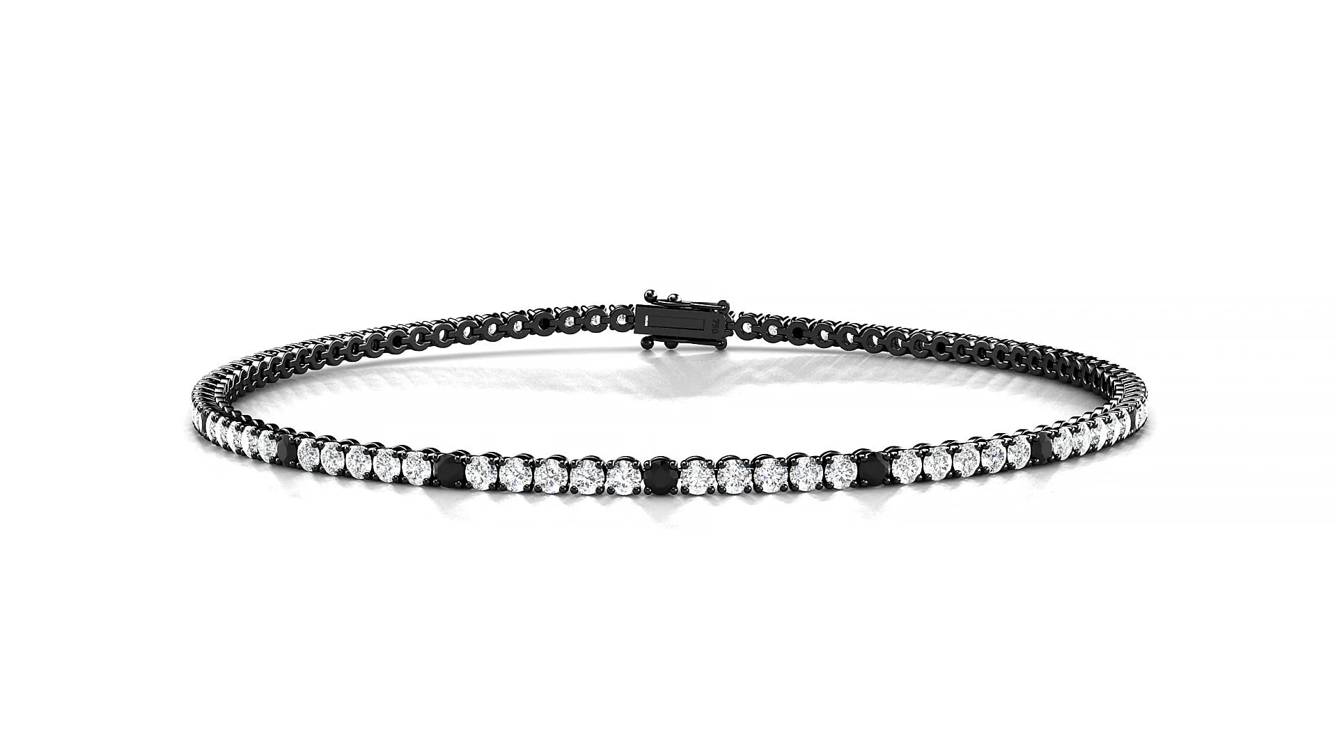 Firenze 1-5 | 18k Black Gold 1.7 mm Round Natural Black Diamond & Diamond Tennis Bracelet