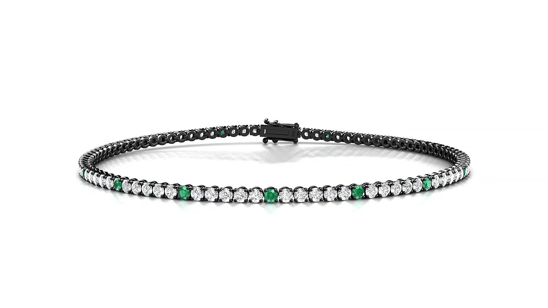 Firenze 1-5 | 18k Black Gold 1.7 mm Round Natural Emerald & Diamond Tennis Bracelet