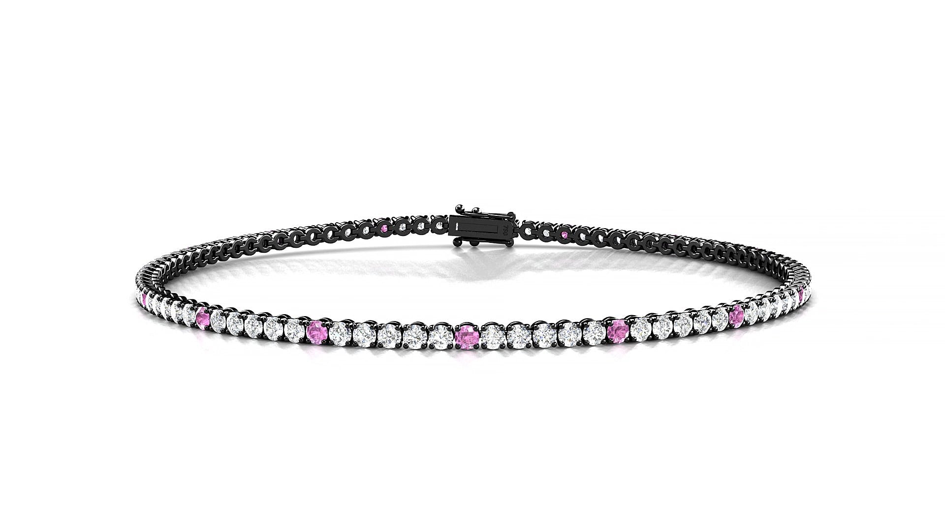 Firenze 1-5 | 18k Black Gold 1.7 mm Round Natural Pink Sapphire & Diamond 16 cm Tennis Bracelet