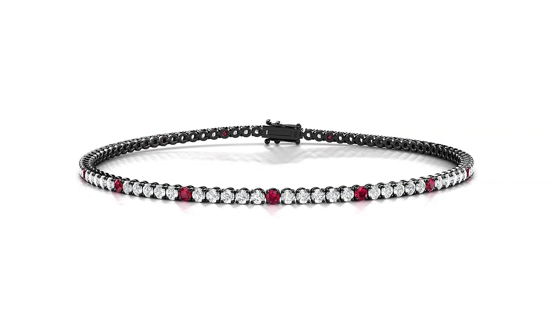 Firenze 1-5 | 18k Black Gold 1.7 mm Round Natural Ruby & Diamond Tennis Bracelet