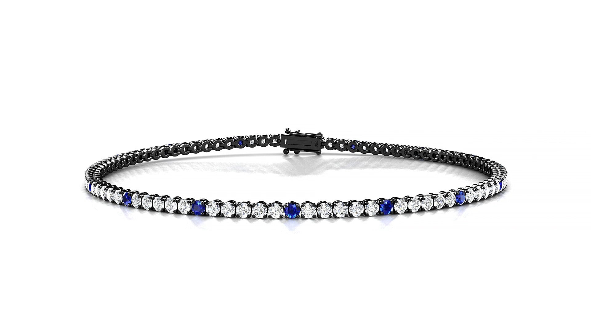 Firenze 1-5 | 18k Black Gold 1.7 mm Round Natural Sapphire & Diamond 18 cm Tennis Bracelet