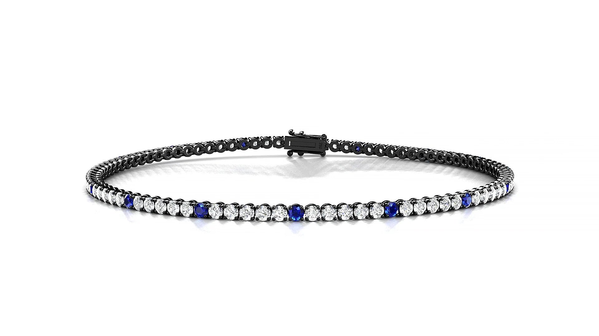 Firenze 1-5 | 18k Black Gold 1.7 mm Round Natural Sapphire & Diamond Tennis Bracelet