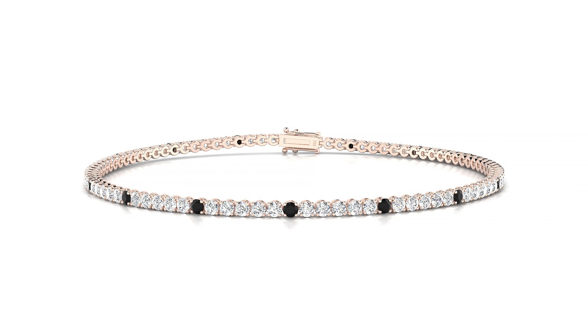 Firenze 1-5 | 18k Rose Gold 1.7 mm Round Natural Black Diamond & Diamond 18 cm Tennis Bracelet