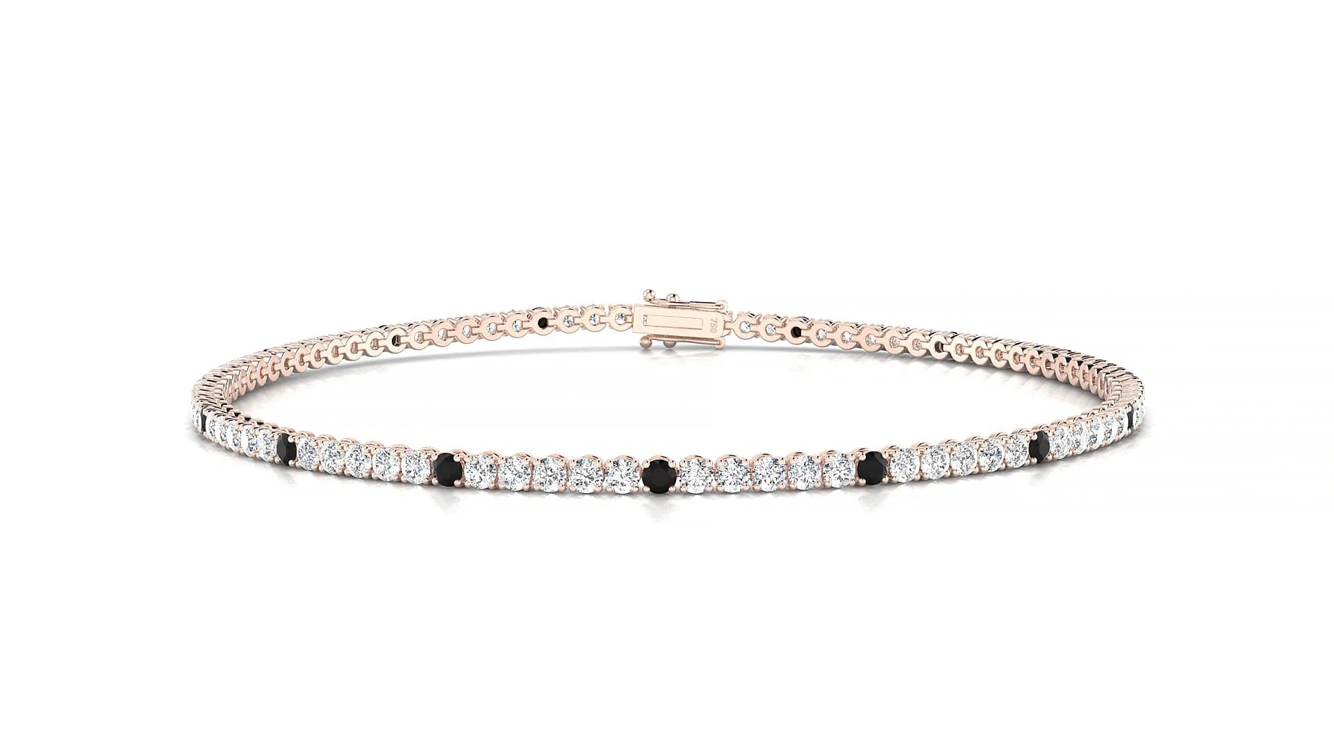 Firenze 1-5 | 18k Rose Gold 1.7 mm Round Natural Black Diamond & Diamond Tennis Bracelet