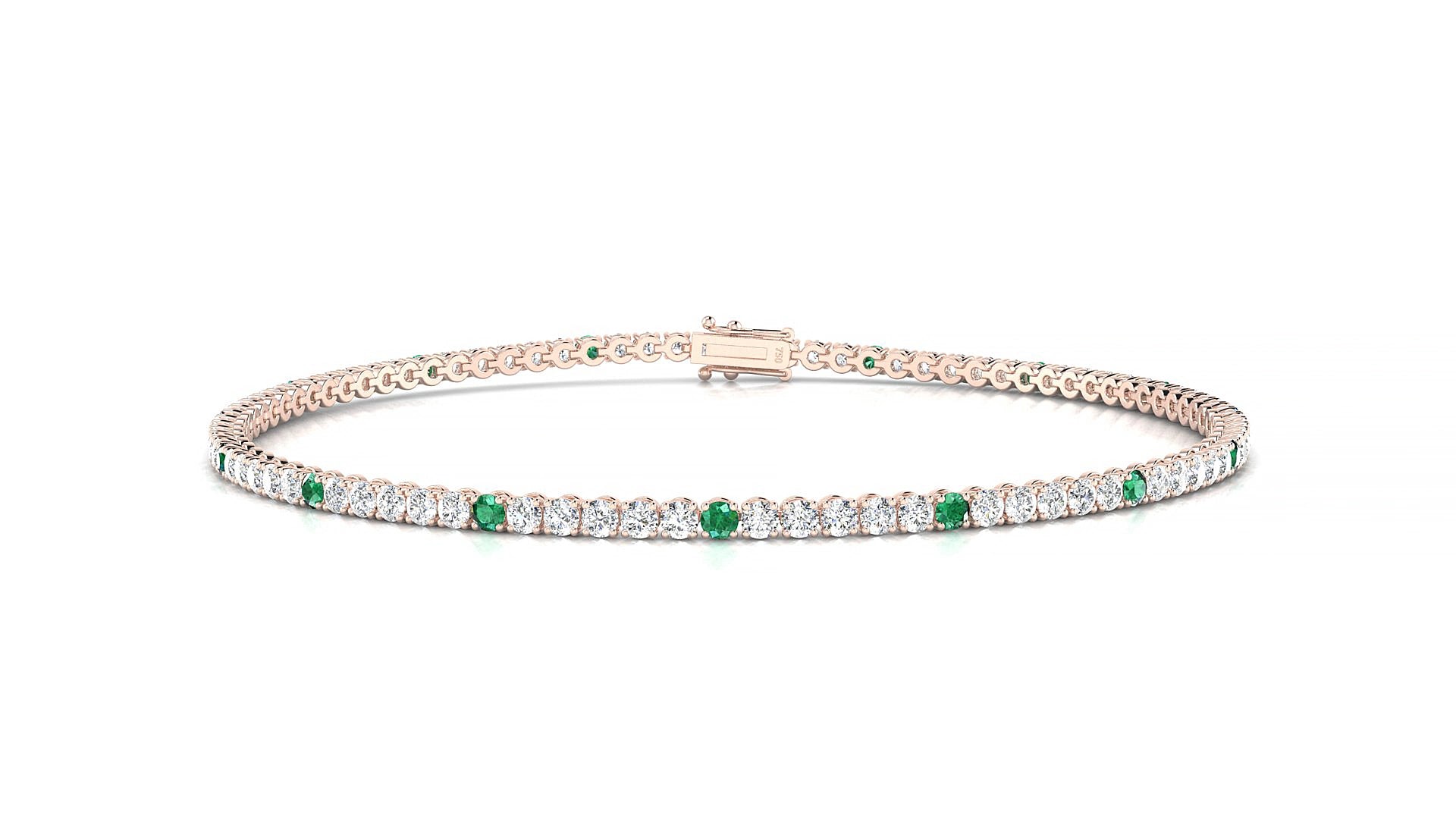 Firenze 1-5 | 18k Rose Gold 1.7 mm Round Natural Emerald & Diamond 18 cm Tennis Bracelet