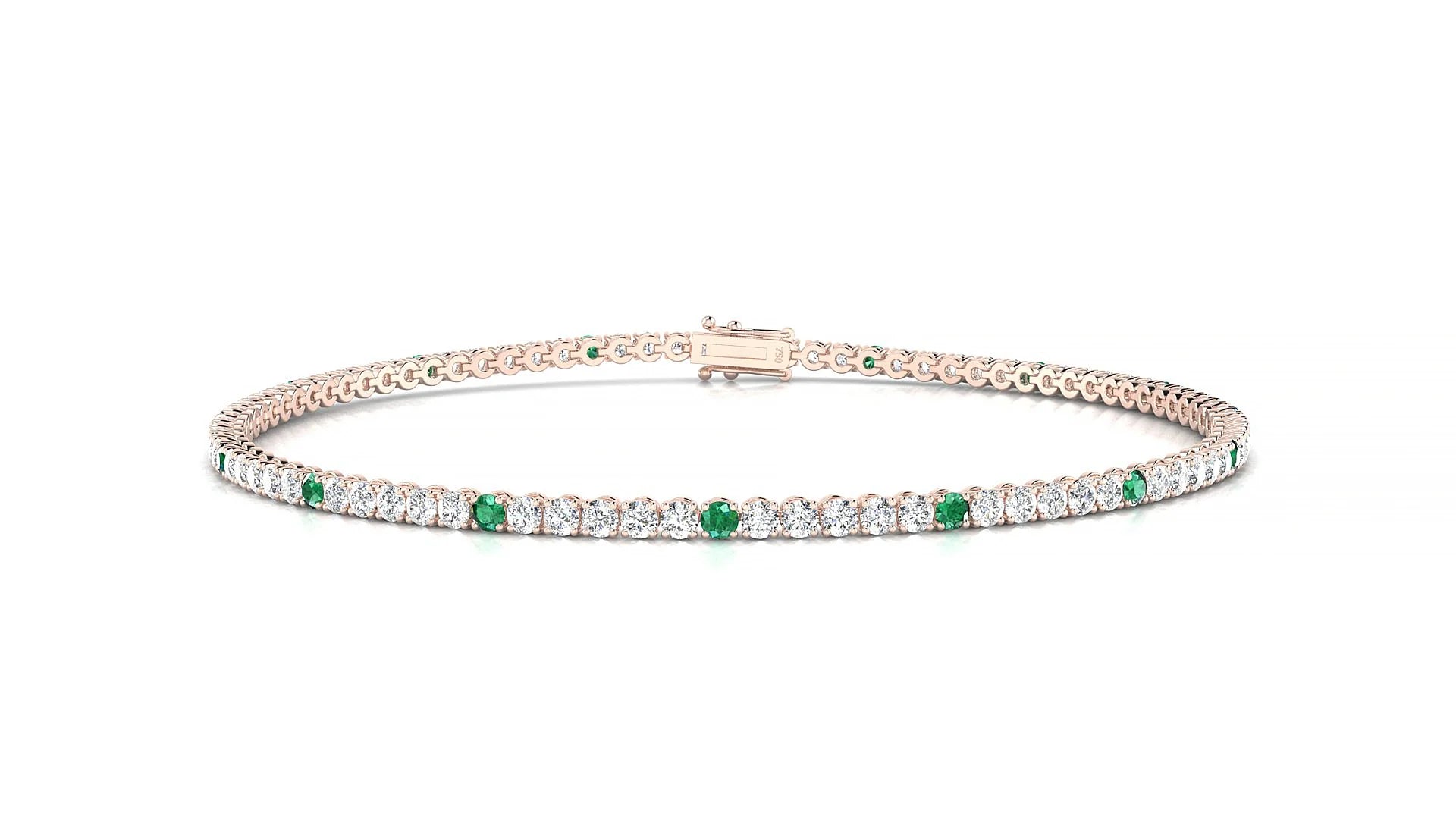 Firenze 1-5 | 18k Rose Gold 1.7 mm Round Natural Emerald & Diamond Tennis Bracelet