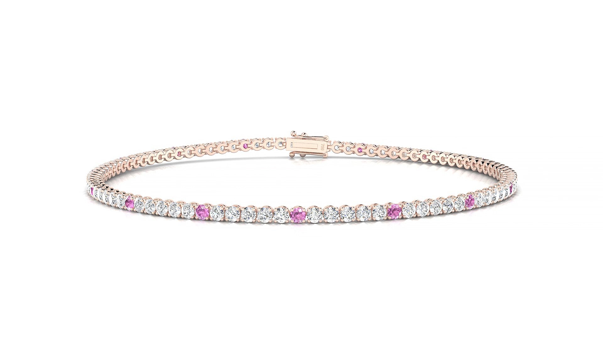 Firenze 1-5 | 18k Rose Gold 1.7 mm Round Natural Pink Sapphire & Diamond 19 cm Tennis Bracelet