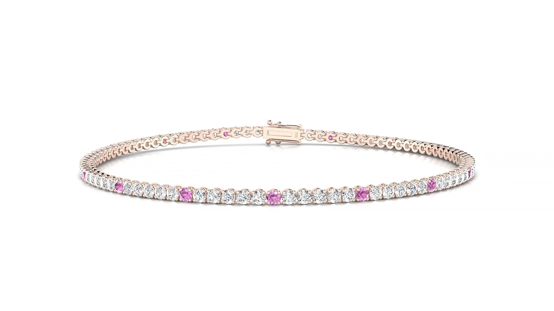 Firenze 1-5 | 18k Rose Gold 1.7 mm Round Natural Pink Sapphire & Diamond Tennis Bracelet