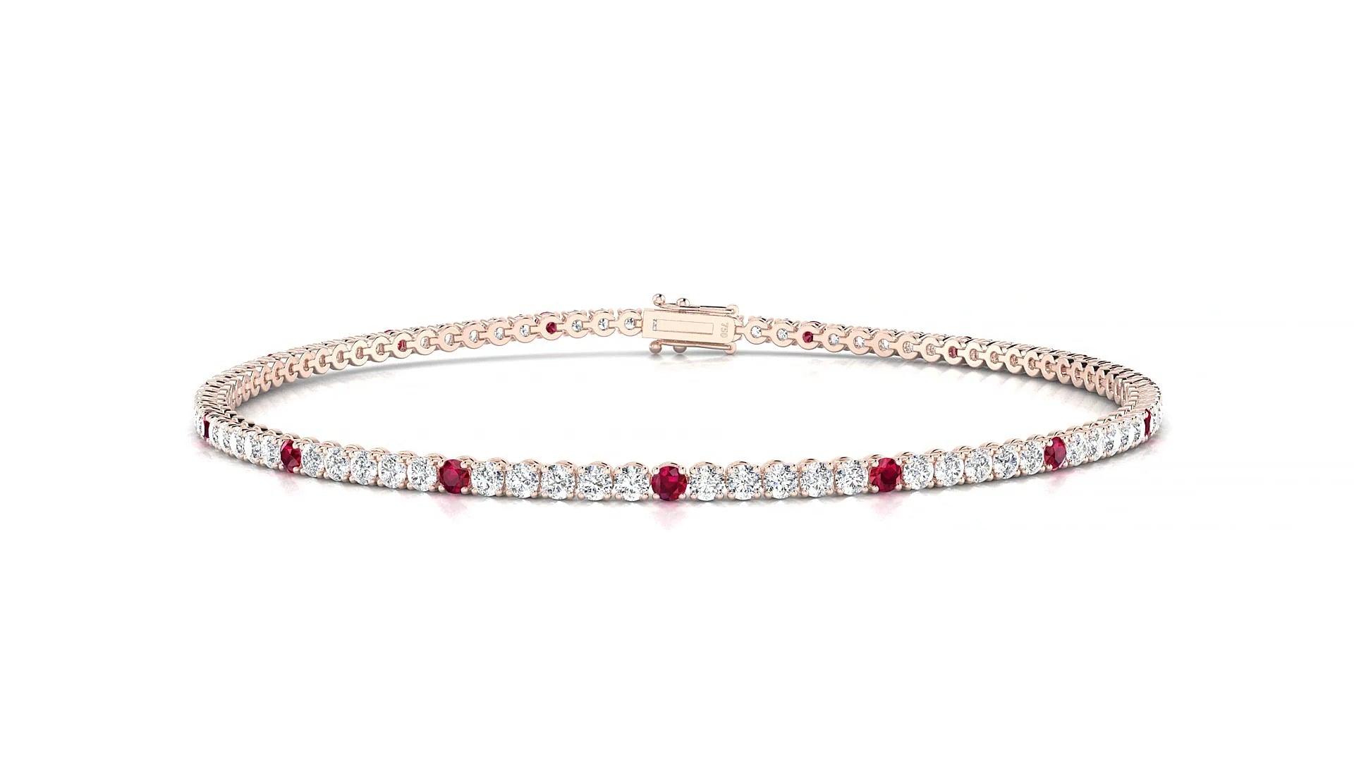 Firenze 1-5 | 18k Rose Gold 1.7 mm Round Natural Ruby & Diamond Tennis Bracelet