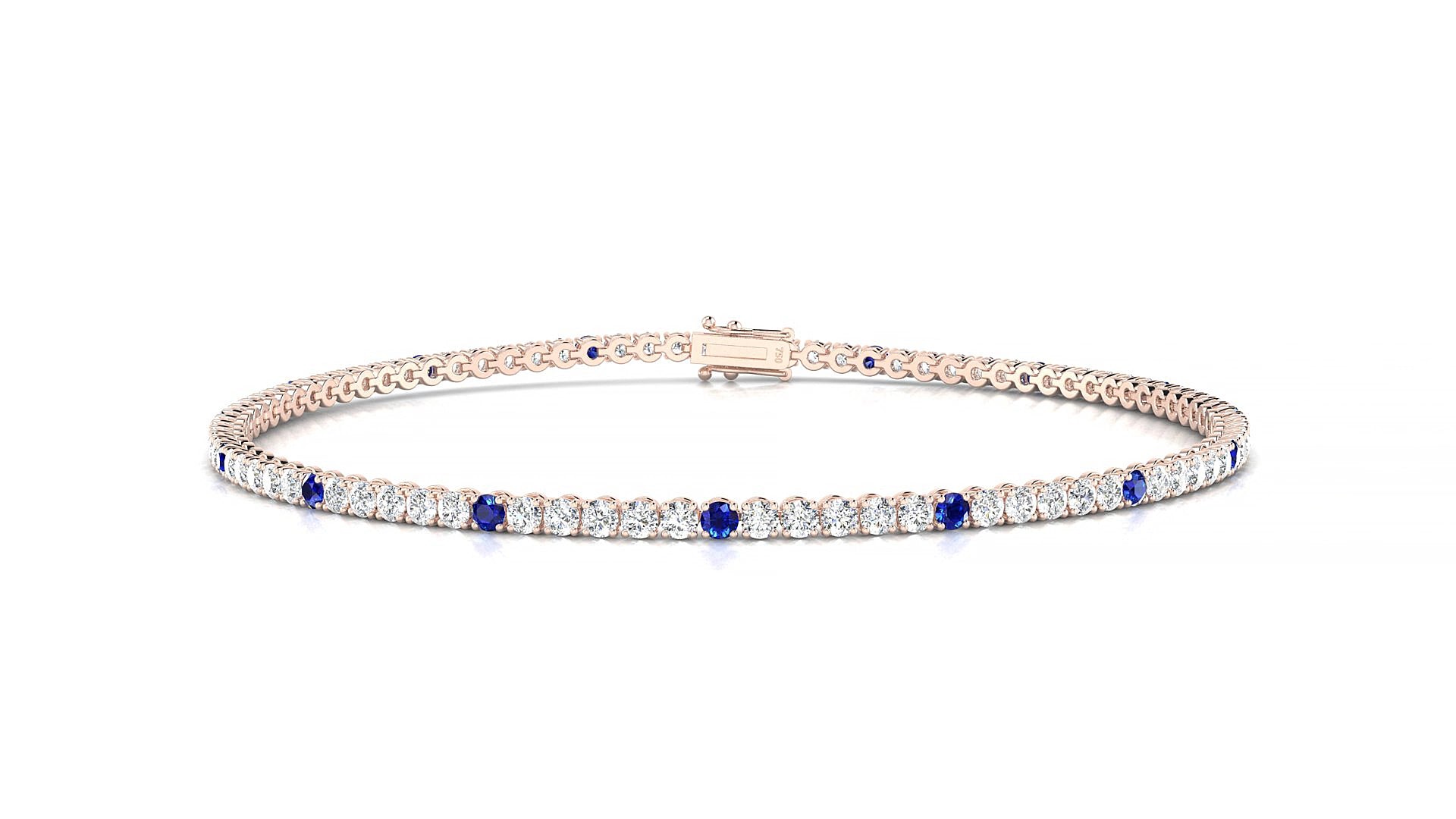 Firenze 1-5 | 18k Rose Gold 1.7 mm Round Natural Sapphire & Diamond 15 cm Tennis Bracelet
