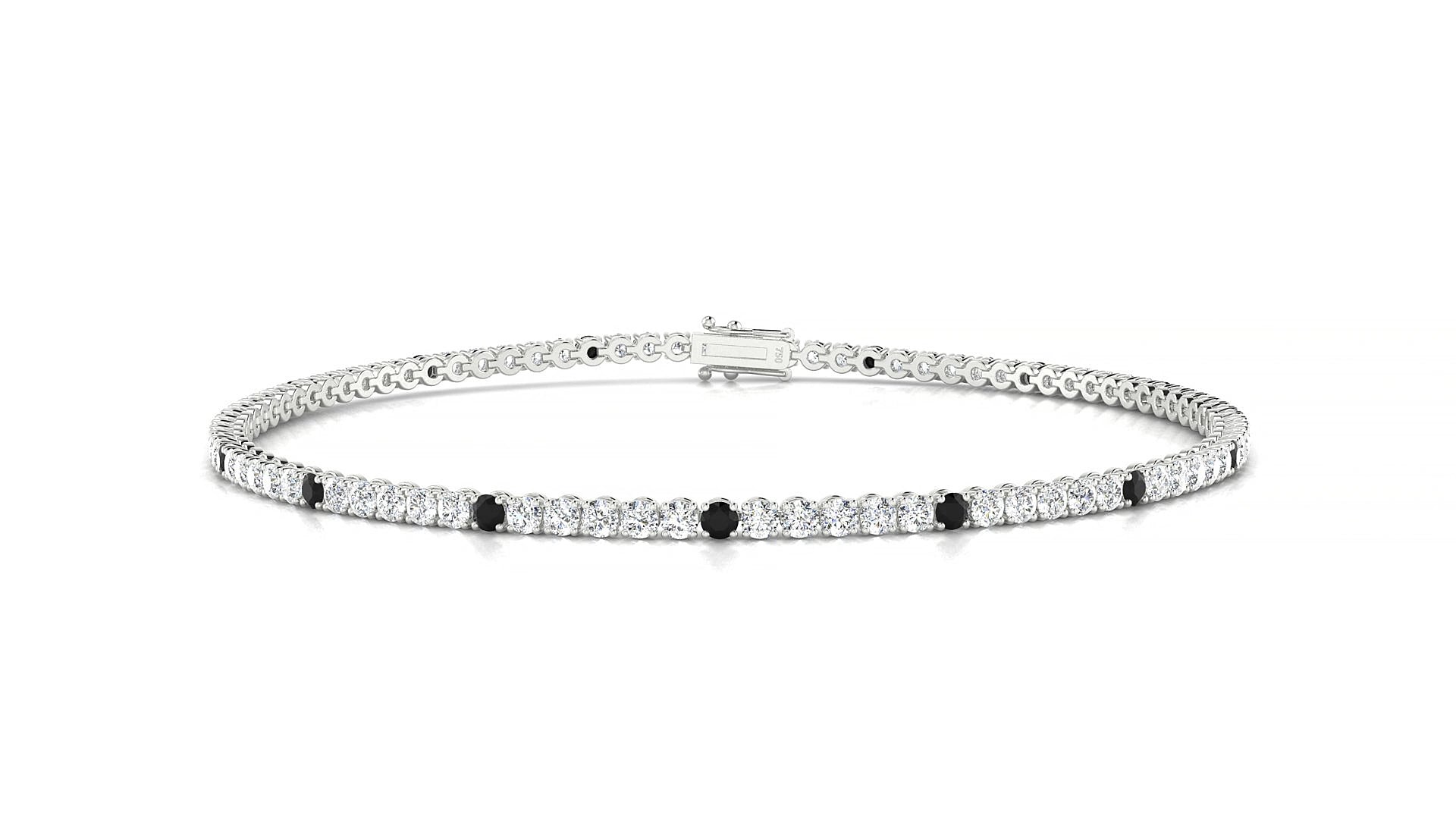 Firenze 1-5 | 18k White Gold 1.7 mm Round Natural Black Diamond & Diamond 15 cm Tennis Bracelet