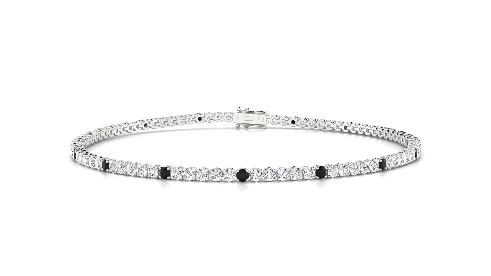 Firenze 1-5 | 18k White Gold 1.7 mm Round Natural Black Diamond & Diamond Tennis Bracelet