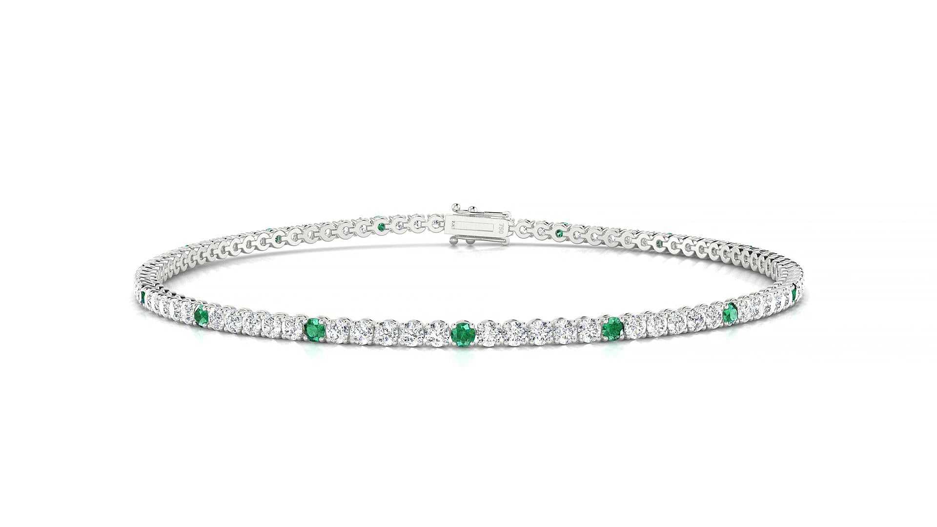 Firenze 1-5 | 18k White Gold 1.7 mm Round Natural Emerald & Diamond 15 cm Tennis Bracelet