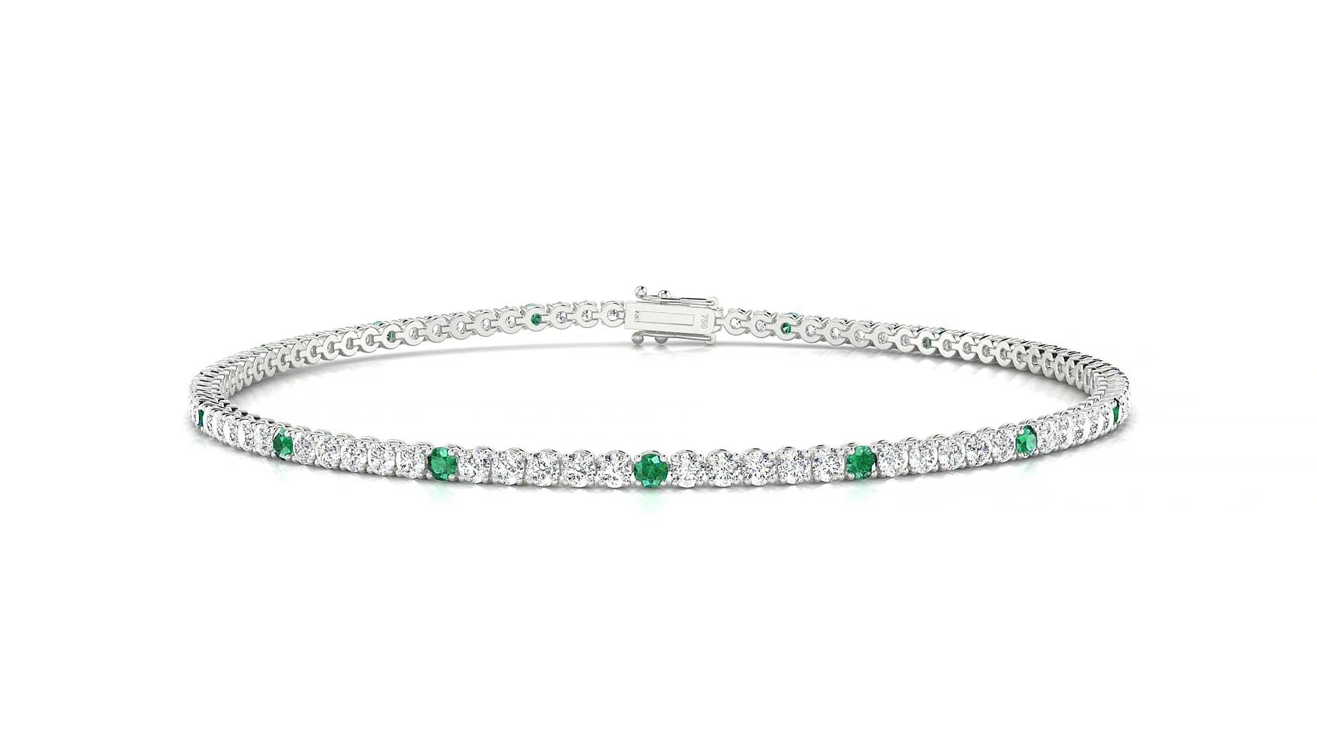 Firenze 1-5 | 18k White Gold 1.7 mm Round Natural Emerald & Diamond Tennis Bracelet