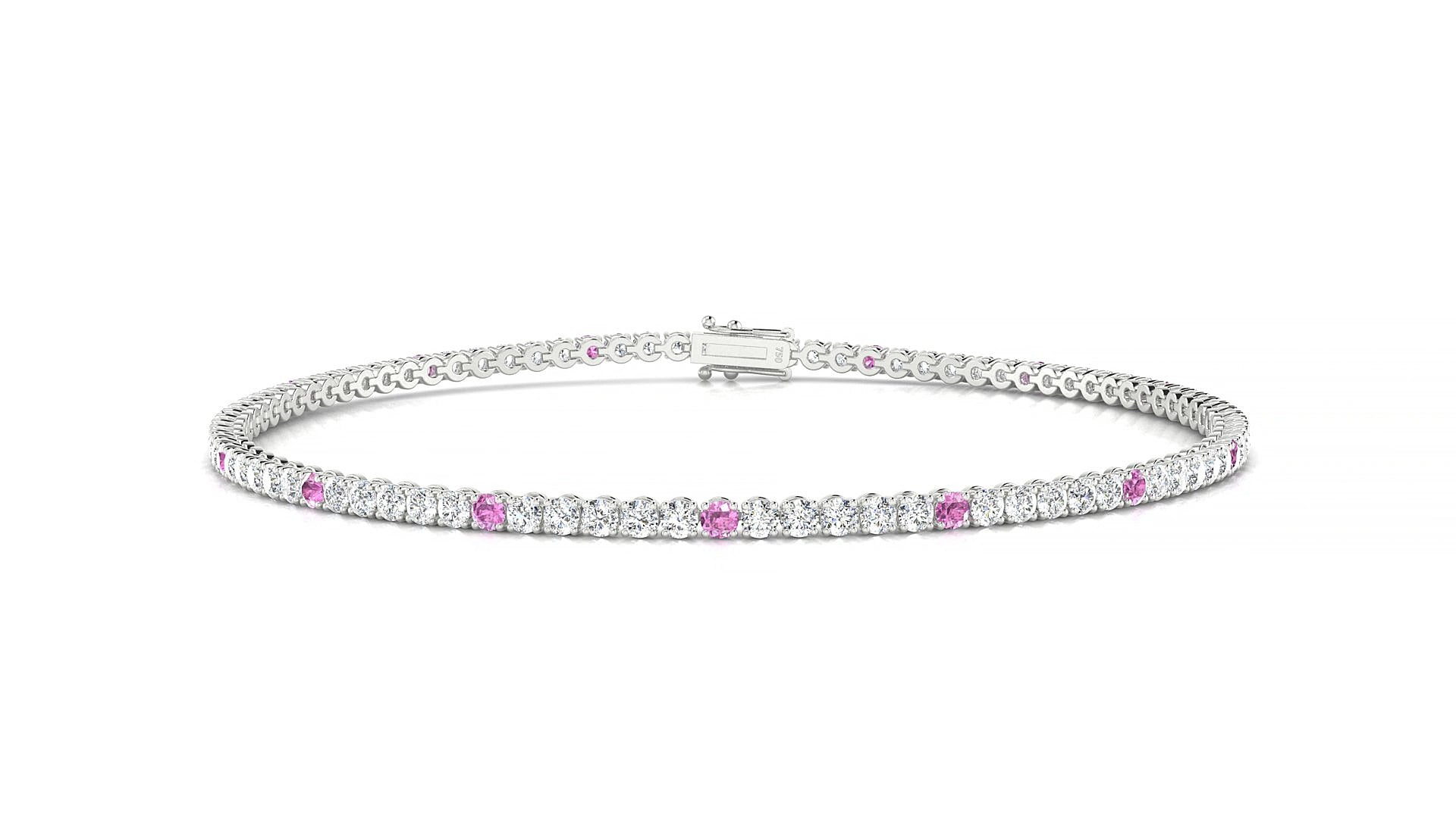 Firenze 1-5 | 18k White Gold 1.7 mm Round Natural Pink Sapphire & Diamond 18 cm Tennis Bracelet
