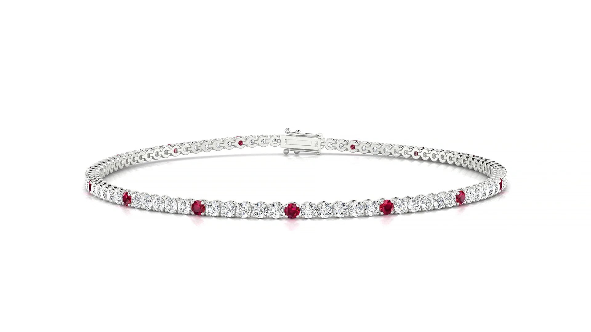 Firenze 1-5 | 18k White Gold 1.7 mm Round Natural Ruby & Diamond Tennis Bracelet
