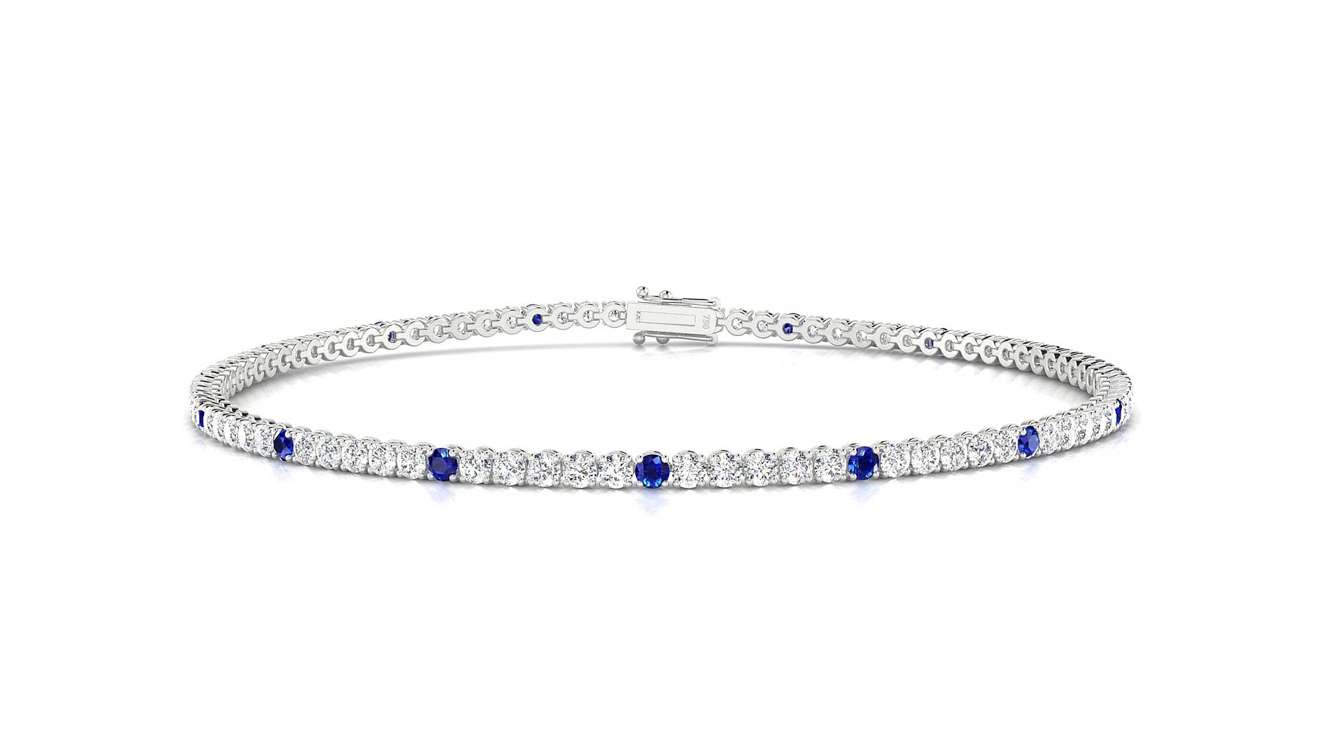 Firenze 1-5 | 18k White Gold 1.7 mm Round Natural Sapphire & Diamond 18 cm Tennis Bracelet