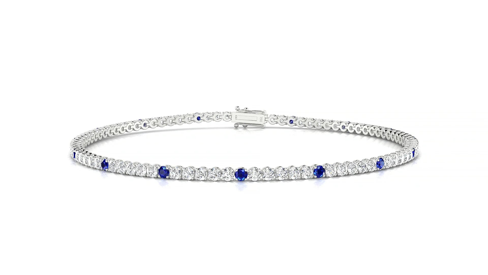 Firenze 1-5 | 18k White Gold 1.7 mm Round Natural Sapphire & Diamond Tennis Bracelet