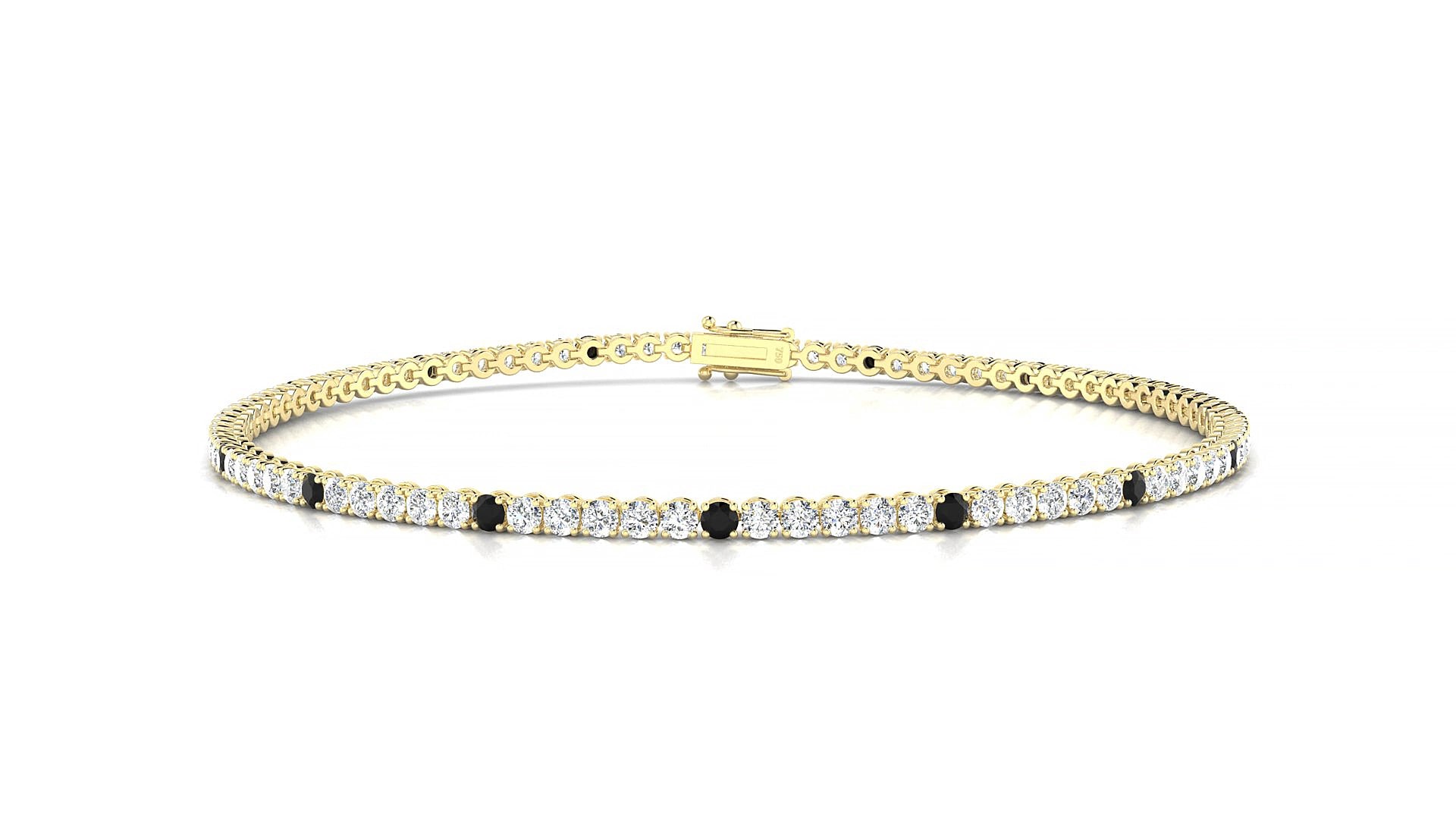 Firenze 1-5 | 18k Yellow Gold 1.7 mm Round Natural Black Diamond & Diamond 15 cm Tennis Bracelet
