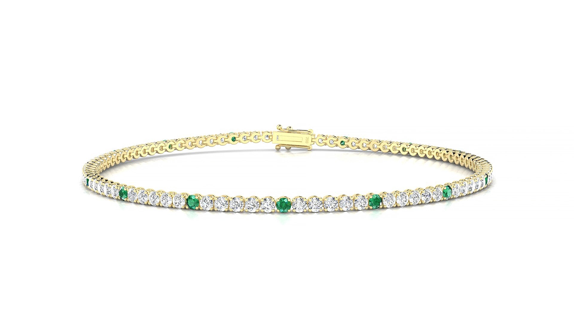 Firenze 1-5 | 18k Yellow Gold 1.7 mm Round Natural Emerald & Diamond 15 cm Tennis Bracelet