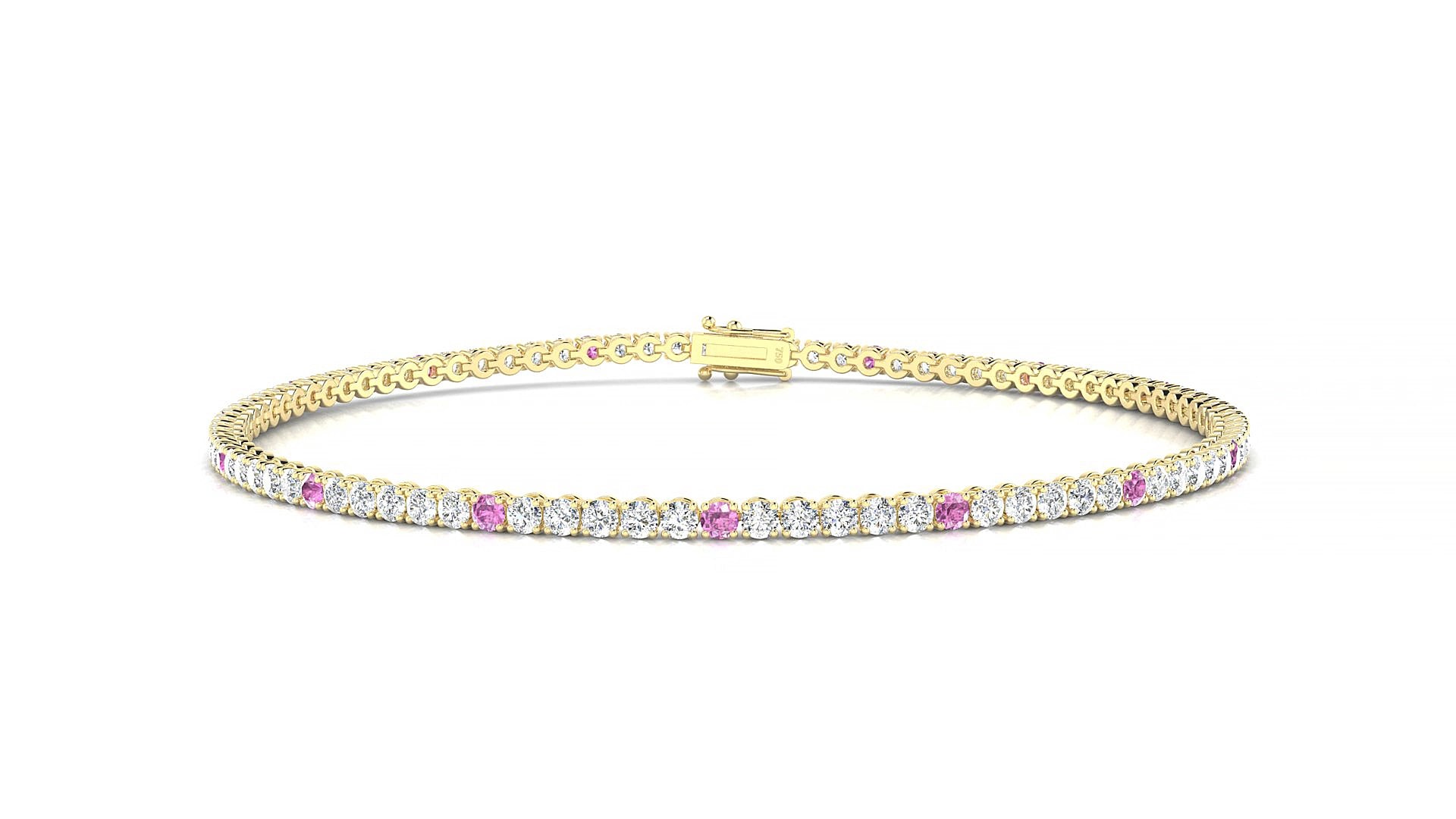 Firenze 1-5 | 18k Yellow Gold 1.7 mm Round Natural Pink Sapphire & Diamond 15 cm Tennis Bracelet
