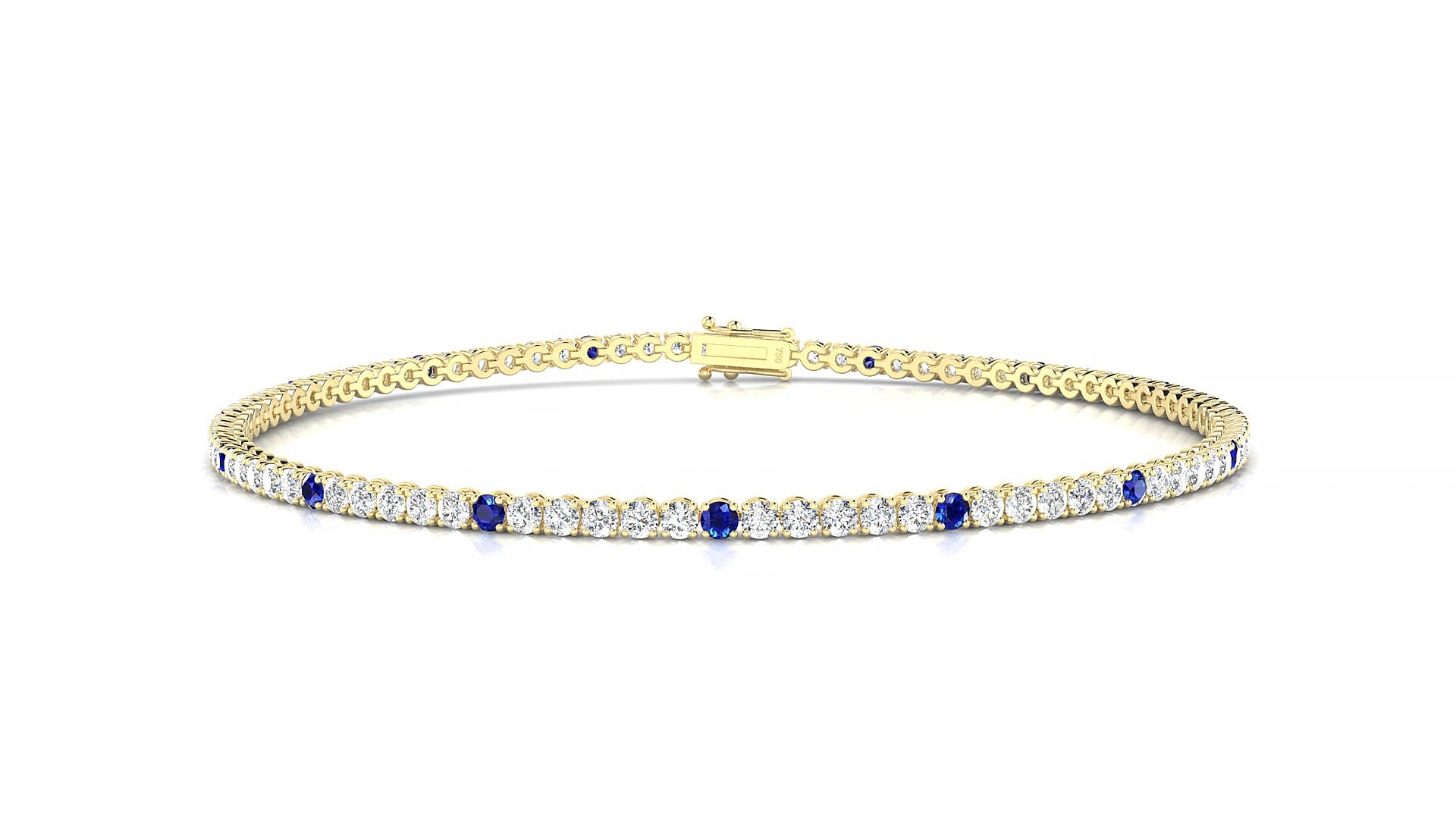 Firenze 1-5 | 18k Yellow Gold 1.7 mm Round Natural Sapphire & Diamond 19 cm Tennis Bracelet