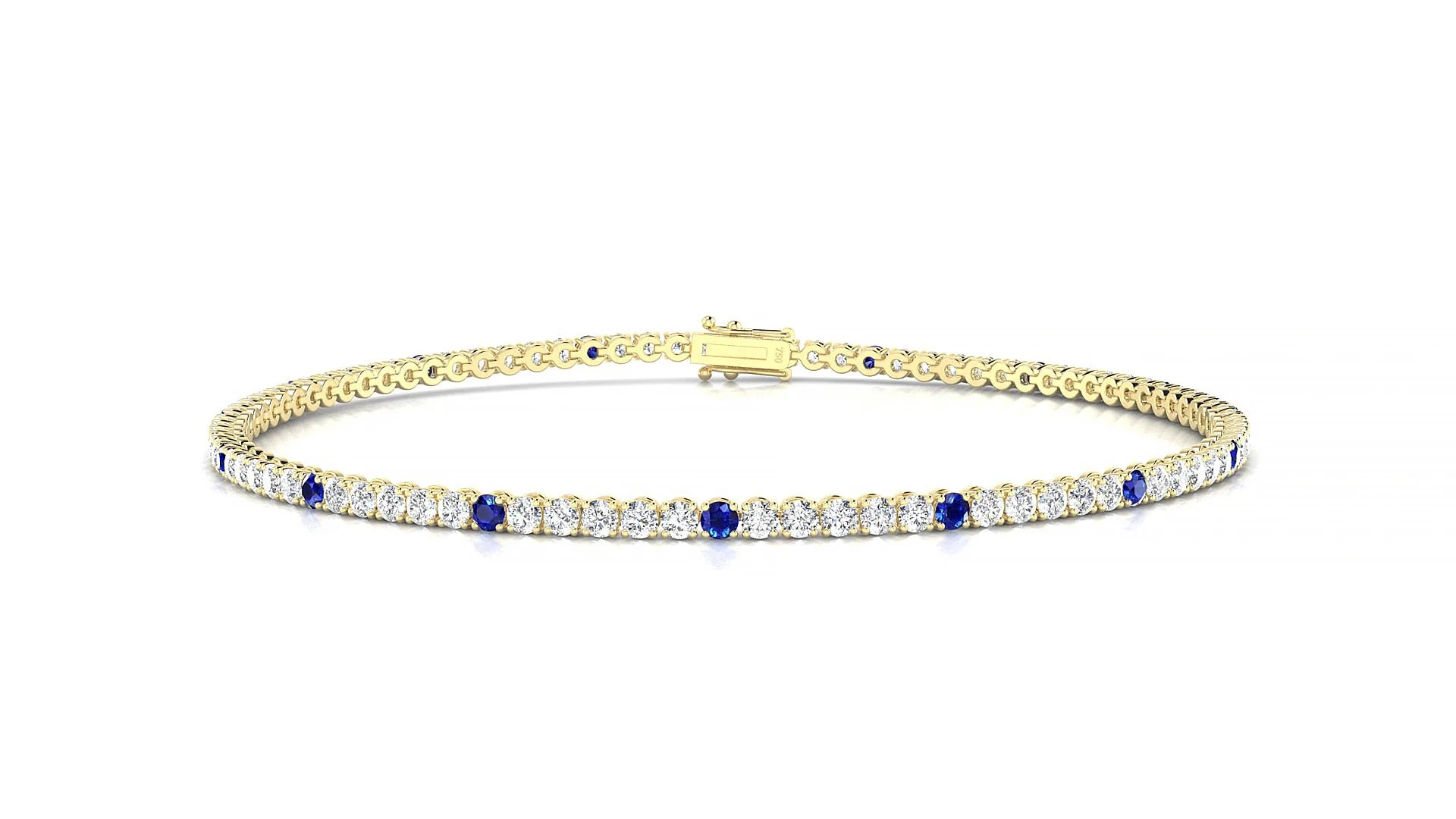 Firenze 1-5 | 18k Yellow Gold 1.7 mm Round Natural Sapphire & Diamond Tennis Bracelet