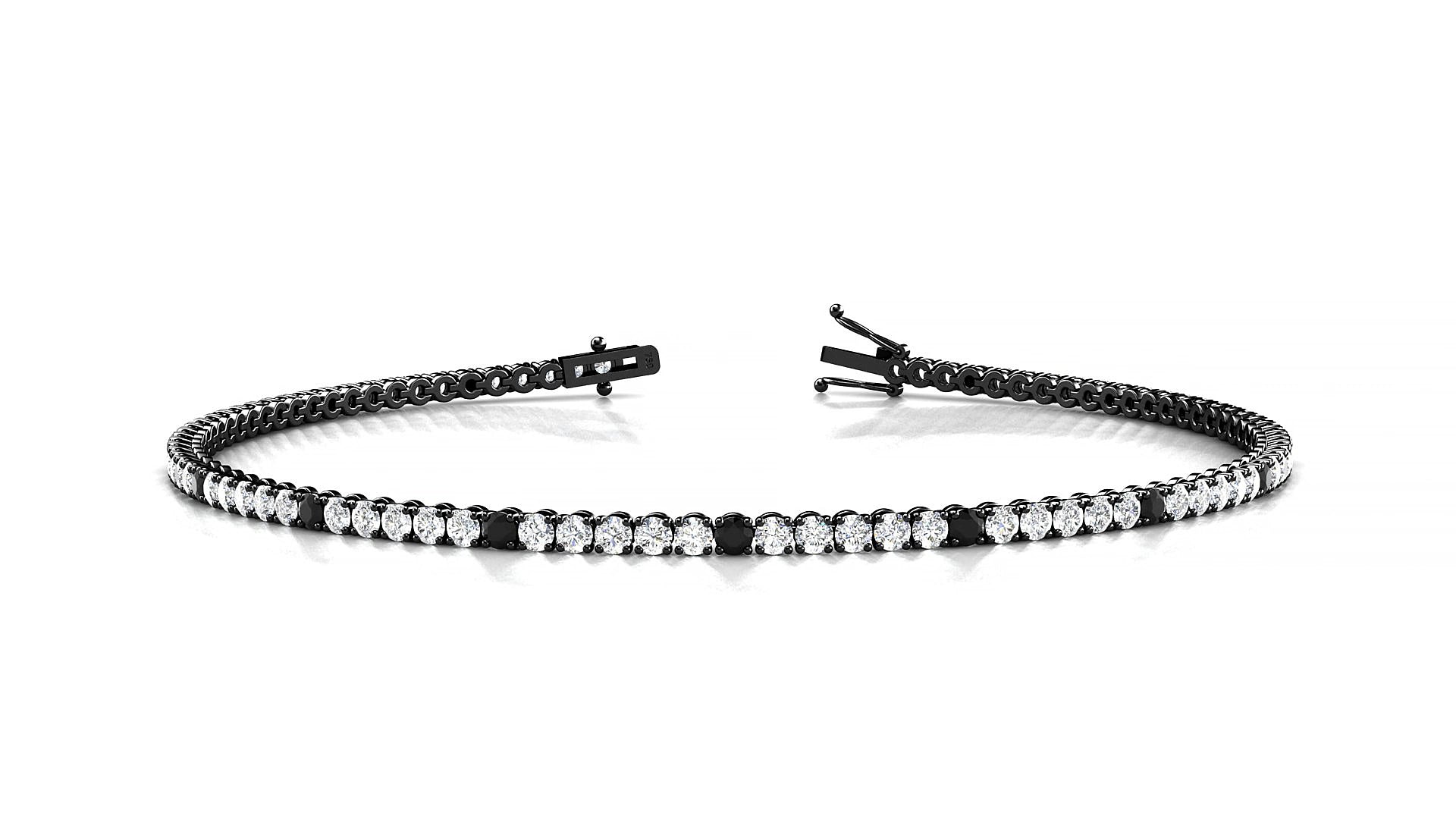 Firenze 1-5 | 18k Black Gold 1.7 mm Round Natural Black Diamond & Diamond 17 cm Tennis Bracelet