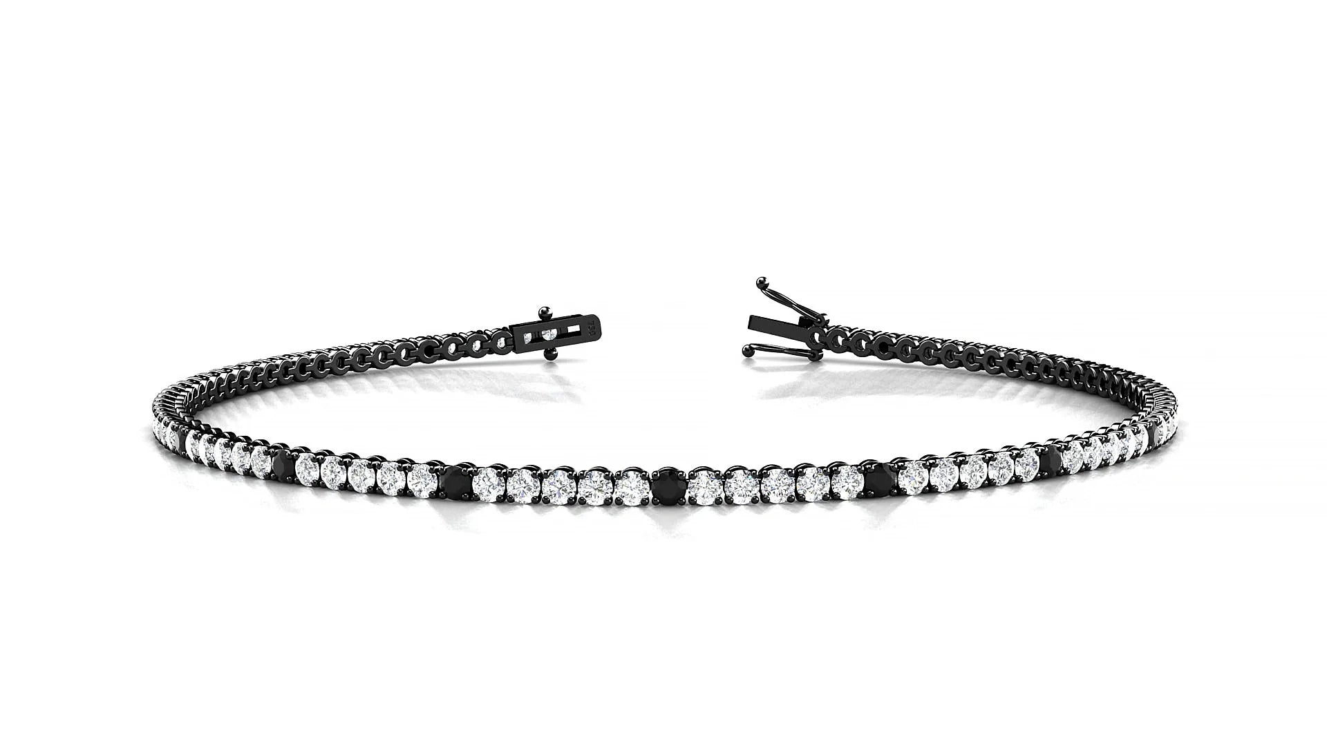 Firenze 1-5 | 18k Black Gold 1.7 mm Round Natural Black Diamond & Diamond Tennis Bracelet