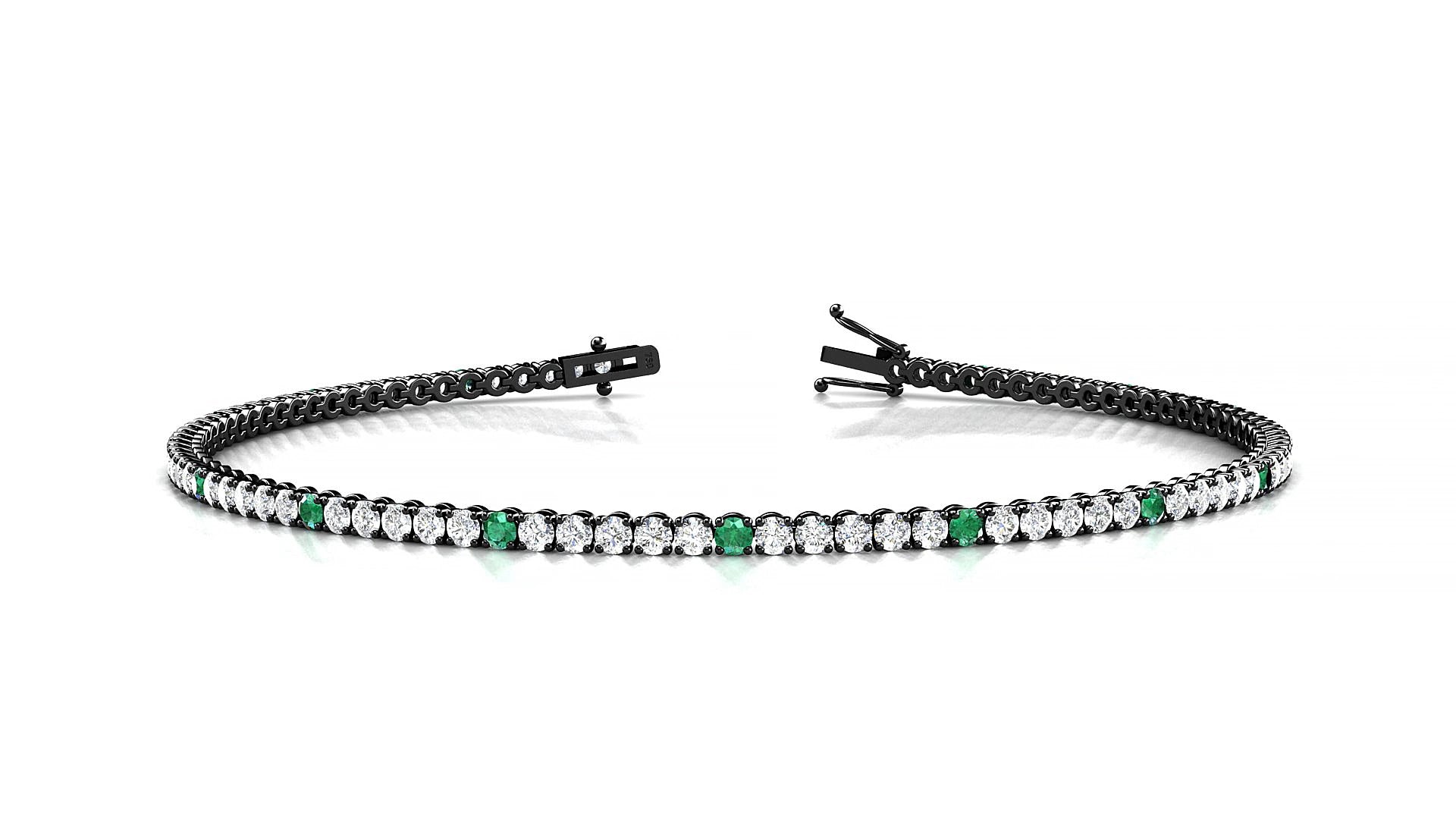 Firenze 1-5 | 18k Black Gold 1.7 mm Round Natural Emerald & Diamond 15 cm Tennis Bracelet
